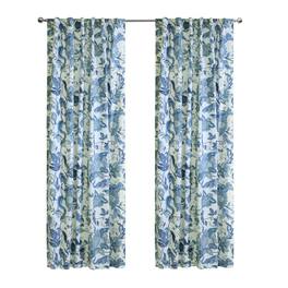 Commonwealth Home Fashions - Habitat Jacobean Garden Jacobean Print Design Light Filtering Dual Header Curtain Panel 52" x 95" - Blue