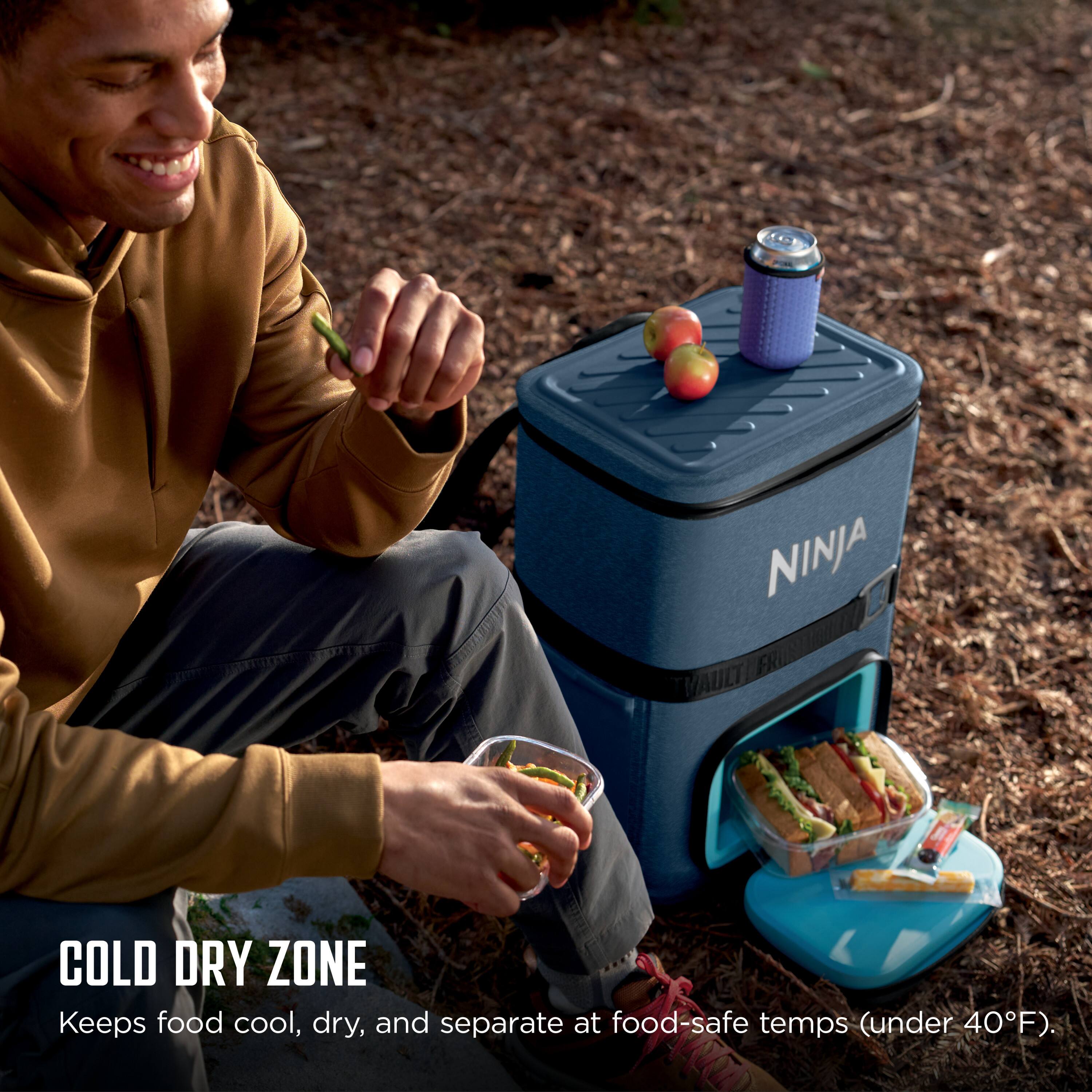NINJA VAULT COLD DRY ZONE  
Keeps food cool, dry, and separate at food-safe temps (under 40°F).