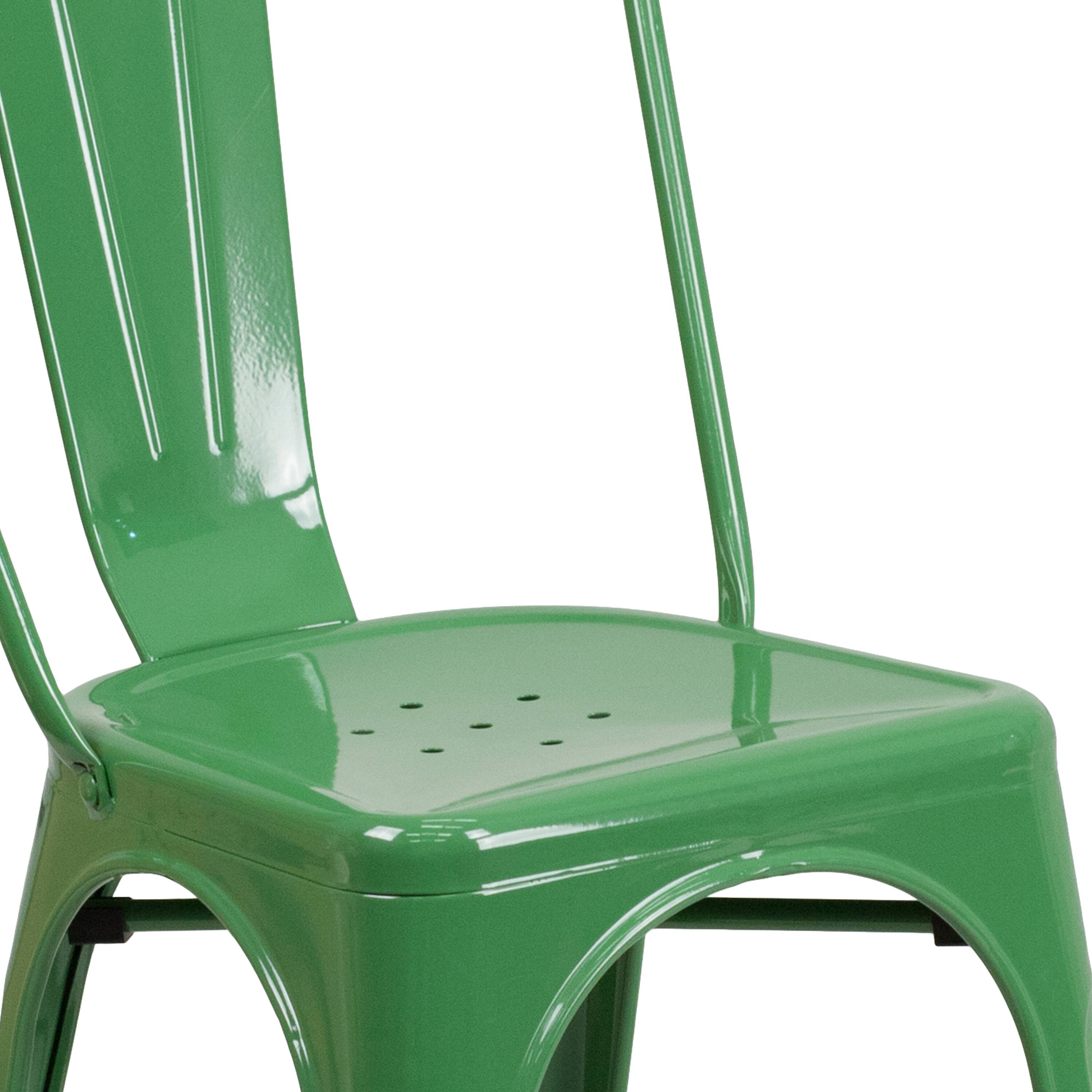 Alt View 8. Emma + Oliver - Commercial Grade Colorful Metal Indoor-Outdoor Stackable Dining Chair - Green.