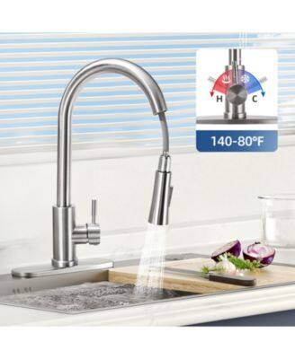Alt View 5. Sugift - Pull-Down Kitchen Faucet 360° Rotation Dual Water Modes 304 Stainless Steel - Silver.