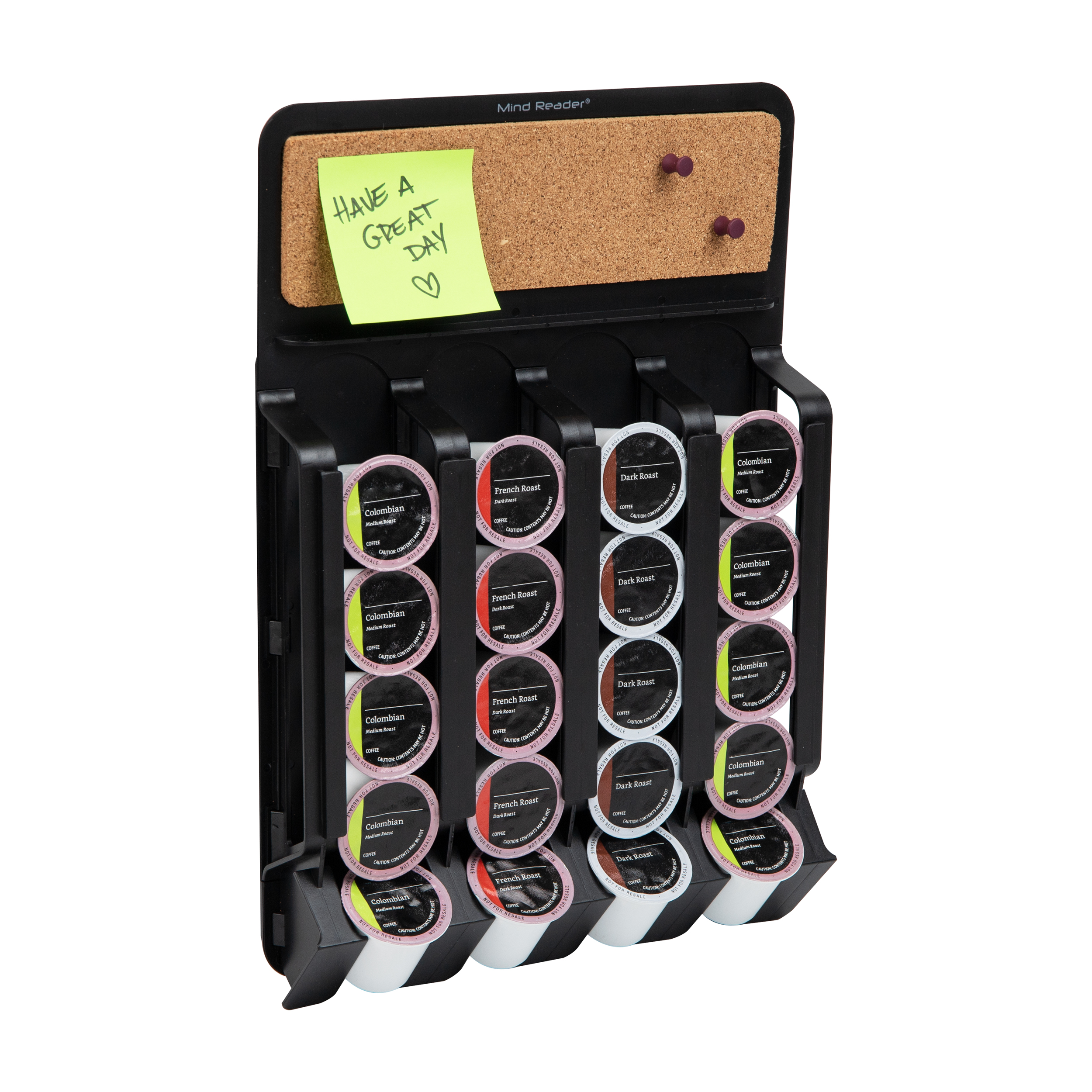 Angle View: Mind Reader - Single Serve Pod Organizer, Wall Mount, 20 Pod Capacity, Magnetic or Adhesive, 10.75"L x 15.5"W x 2.5"H - Black