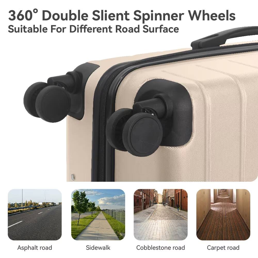 360° Double Silent Spinner Wheels  
Suitable For Different Road Surface  

Asphalt road  
Sidewalk  
Cobblestone road  
Carpet road