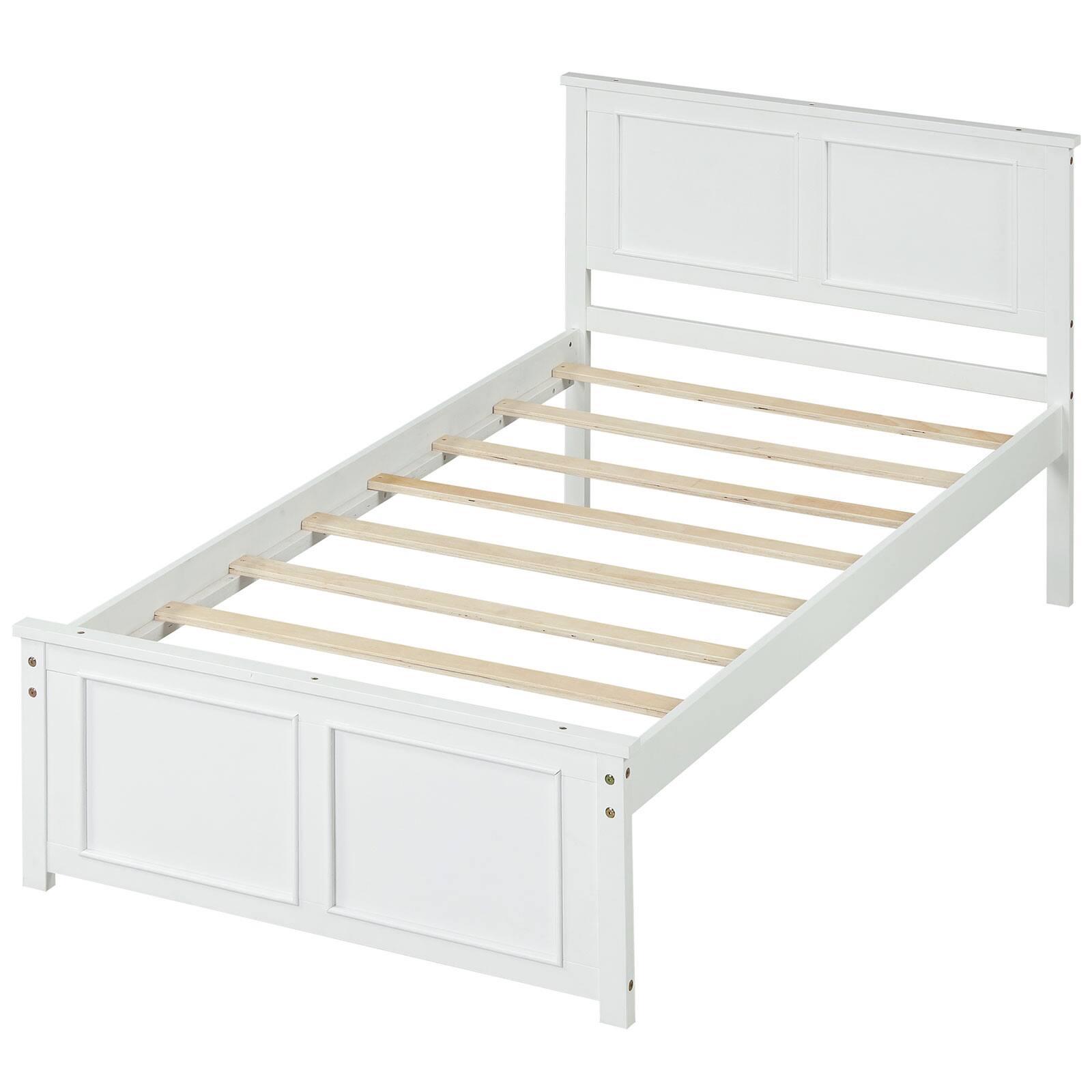Alt View 9. Gymax - Gymax Twin Size Bed Frame Farmhouse Wooden Platform Bed w/ Headboard White - White.