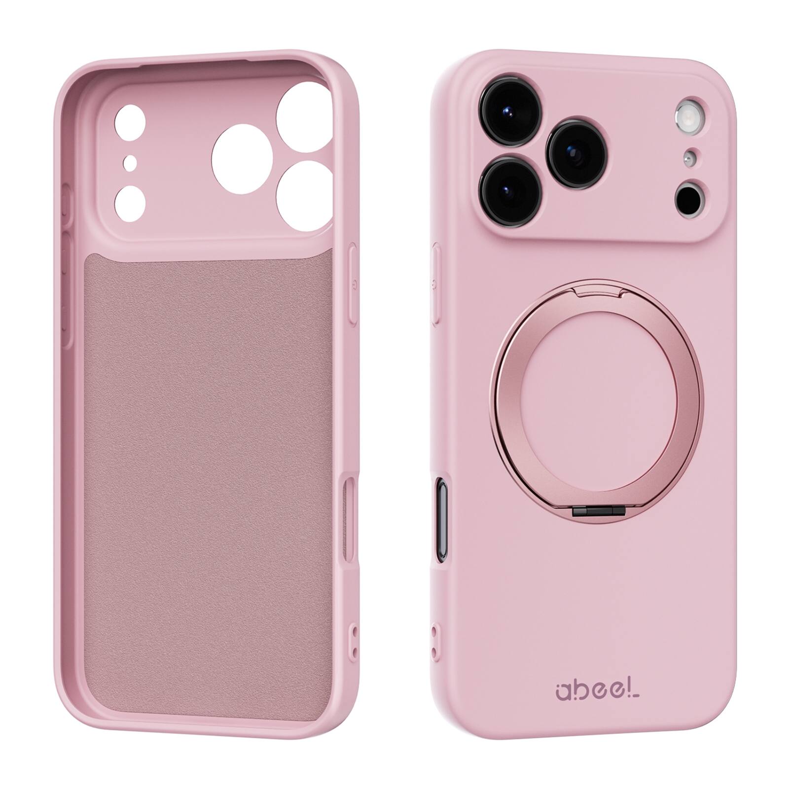 Angle. UUCOVER - For iPhone 17 Pro Case Shockproof Liquid Silicone Compatible with MagSafe Ring Holder 360° Rotating Stand Cover - Pink.