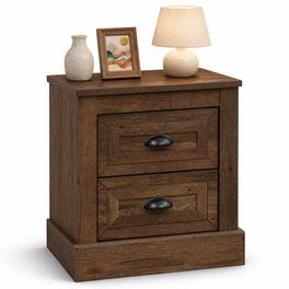 Gymax - Farmhouse Nightstand w/ 2 Large Drawers and Metal Handles Elevated Base - Brown