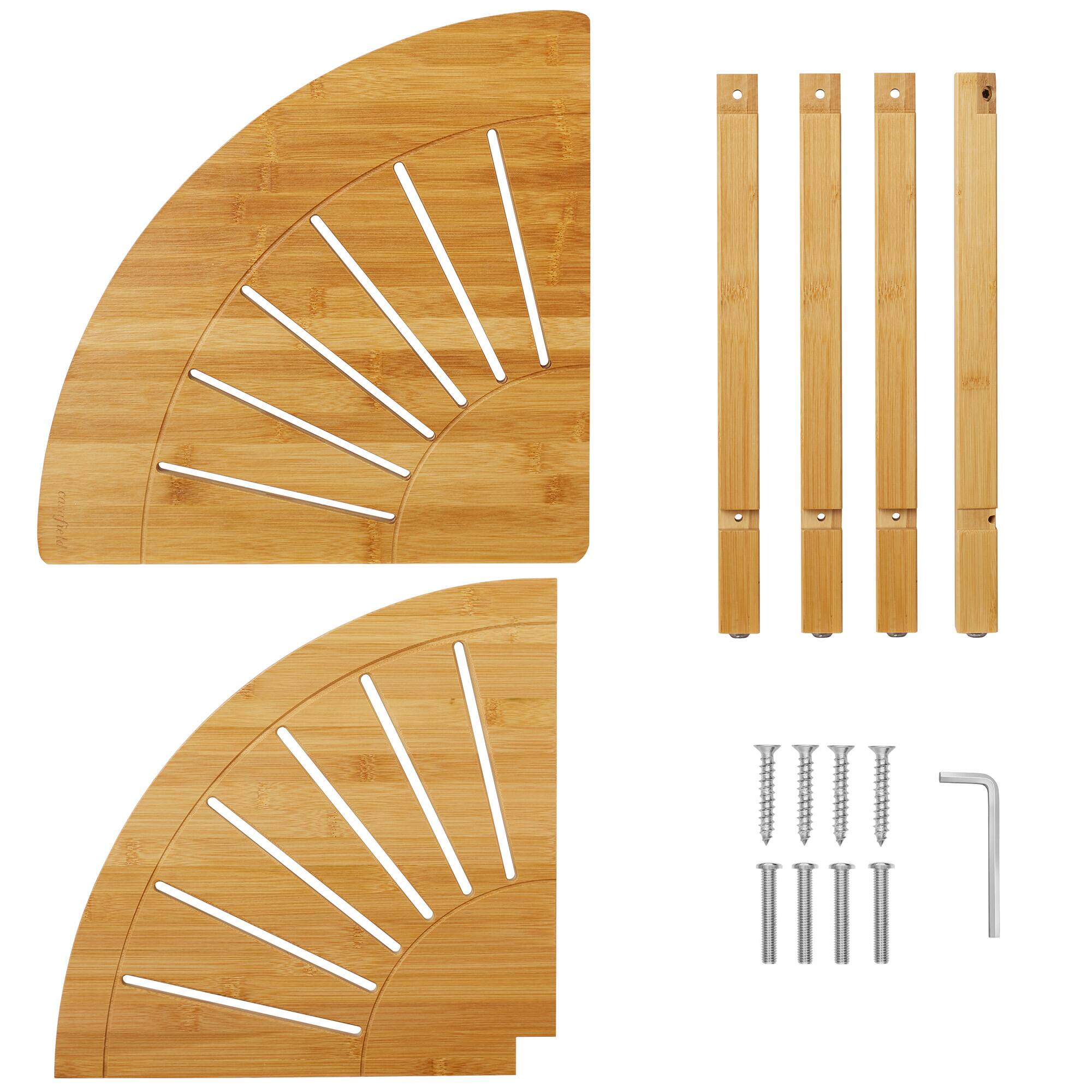 Alt View 5. Casafield - Bamboo Corner Shower Bench with Storage Shelf - 2-Tier Bathroom Stool - Natural.