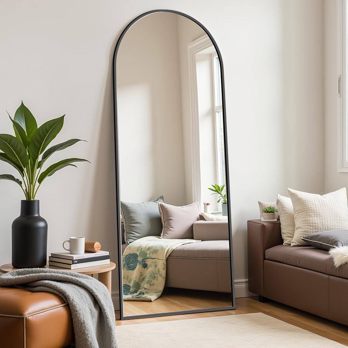 Alt View 3. Hanke - Arched Full Length Mirror - Wall floor Mounted With Stand Shatter-proof Glass & Aluminum Frame Body Bedroom - 76"x34"gold 76"L x 34"W.