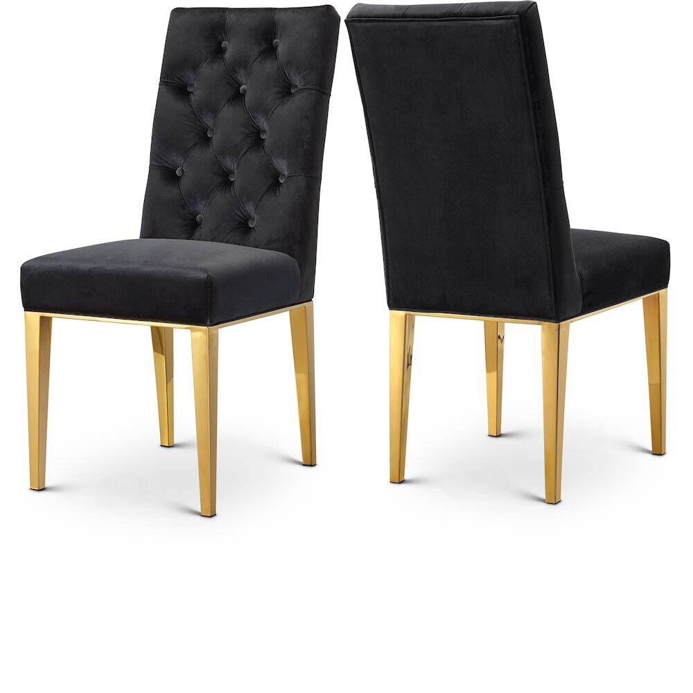Front. Meridian Furniture - Capri Black Velvet Dining Chair, Set of 2 - Black.