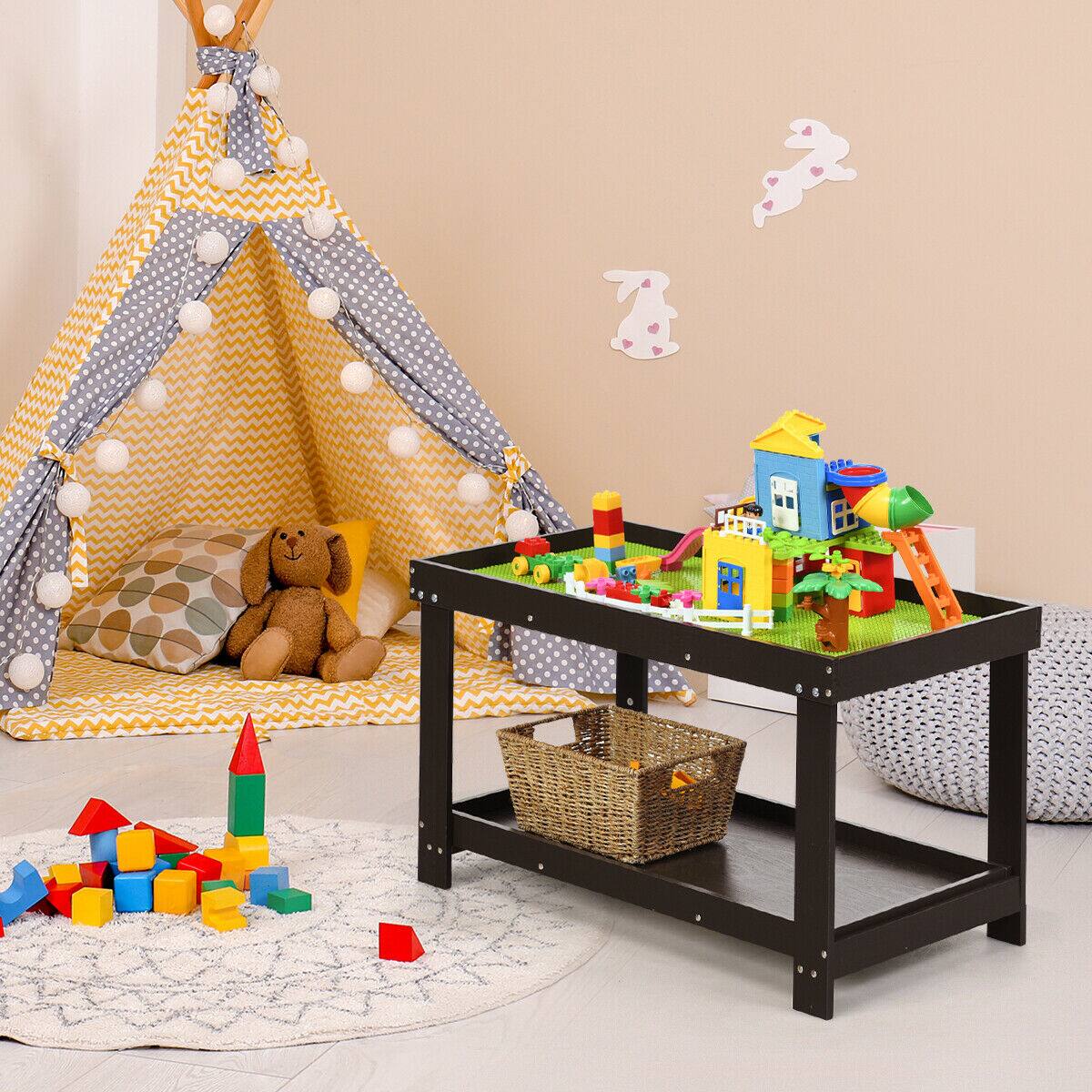 Alt View 3. Gymax - Gymax Patented Wood Kids Activity Play Table Block Table Multifunction W/Storage Espresso - Espresso.