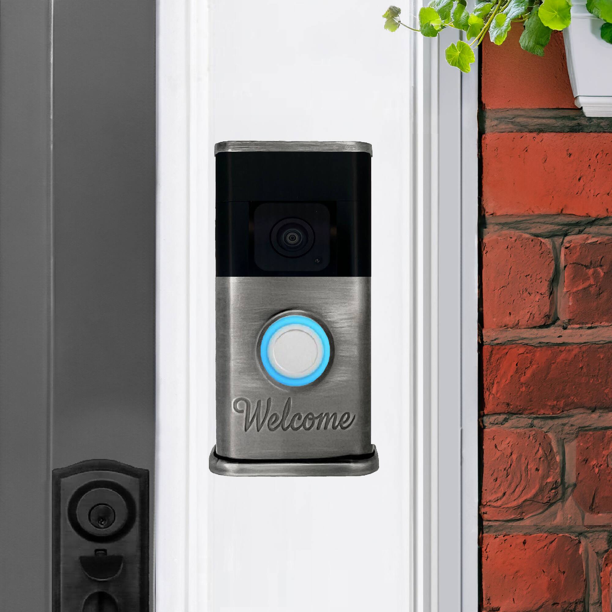 Alt View 3. Michael Healy - Welcome Video Doorbell Cover (Ring 3, 3 Plus, 4, Battery Plus, Battery Pro) - Antique Pewter.