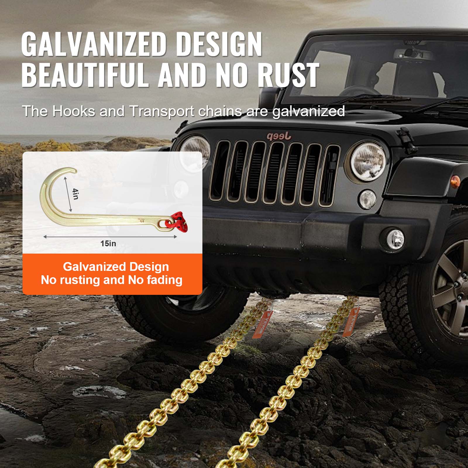 GALVANIZED DESIGN BEAUTIFUL AND NO RUST

The Hooks and Transport chains are galvanized

4in 15in

Galvanized Design
No rusting and No fading