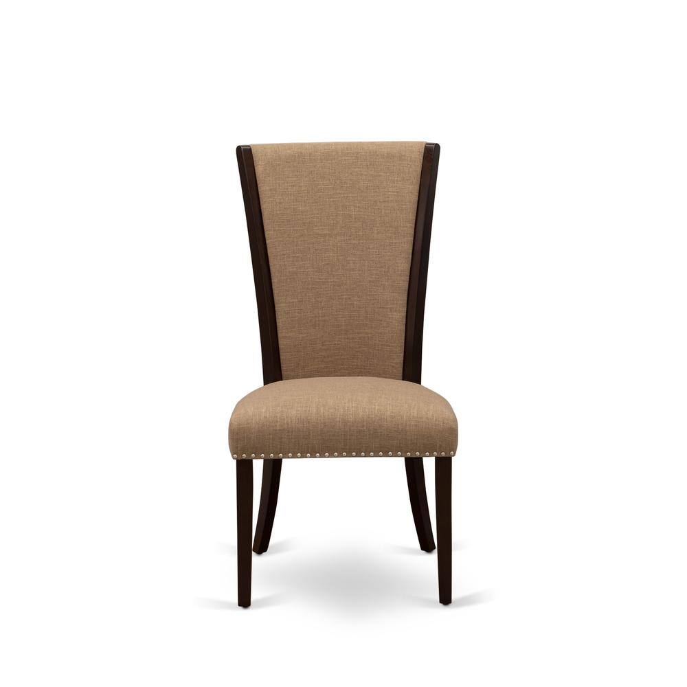 Alt View 1. East West Furniture - Set of 2 - Upholstered Dining Chair- Wooden Chairs Includes Mahogany Solid Wood Structure - Brown.