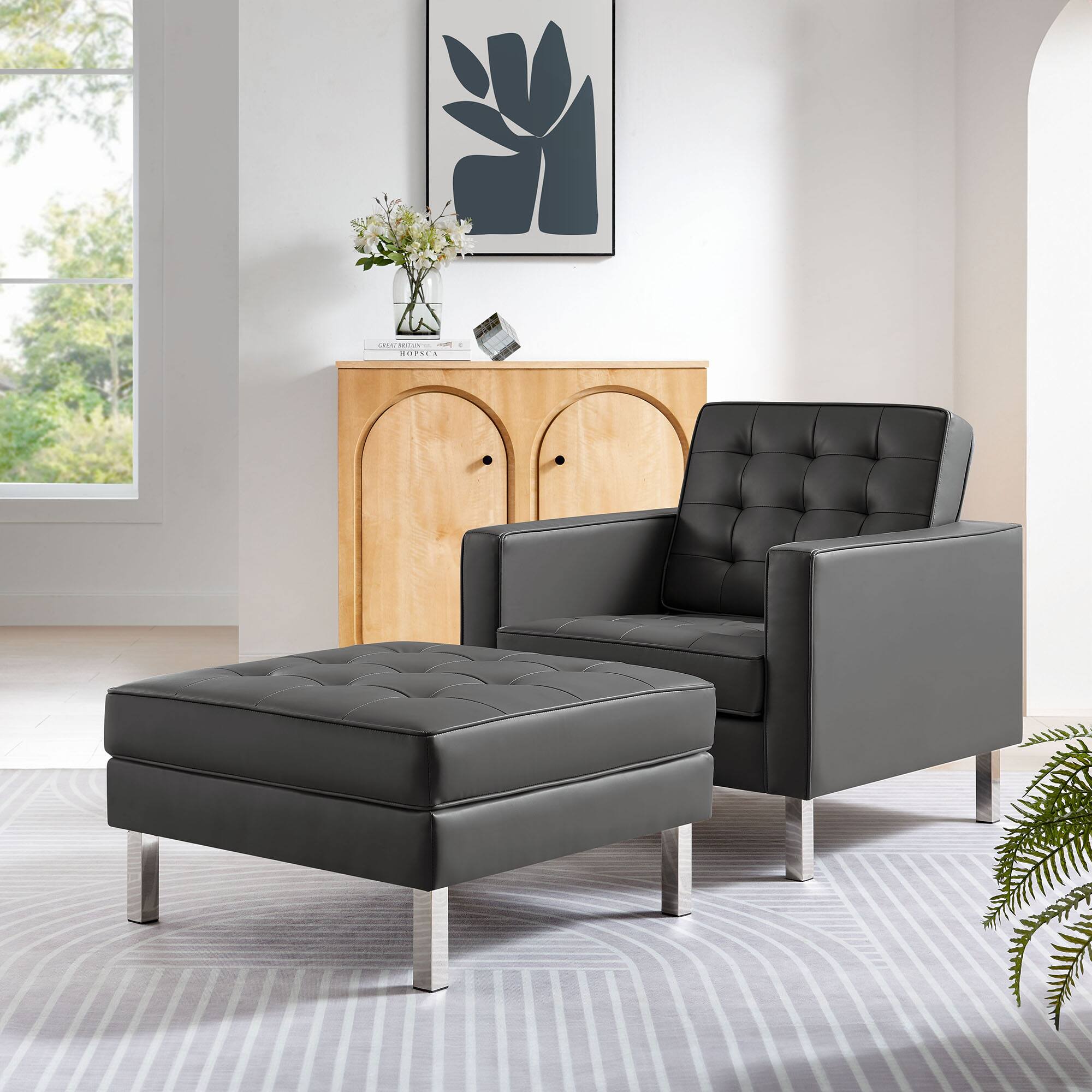 Alt View 5. Modway - Loft Tufted Vegan Leather Armchair and Ottoman Set by Modway - 0.
