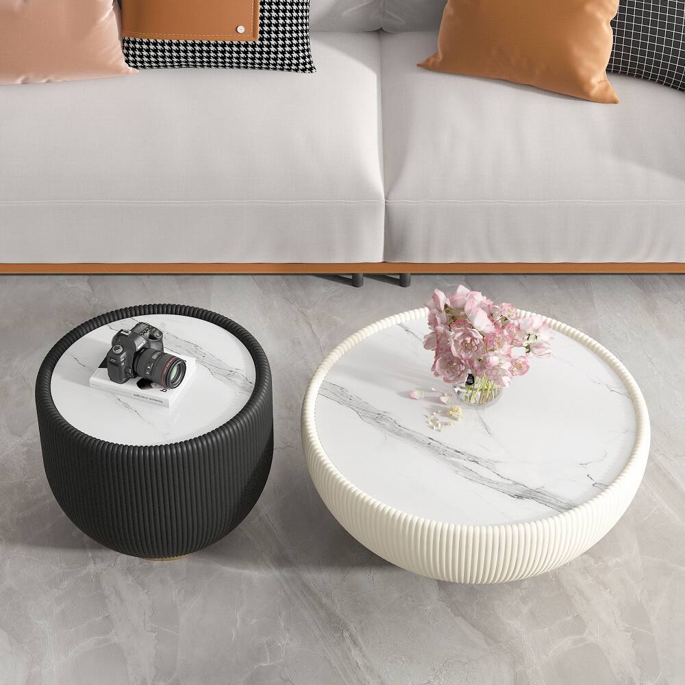 Alt View 2. Loheer - Loheer Modern Round Sintered Stone End Table Leather Edge Metal Base Sofa Side Table for Living Room - Grey.