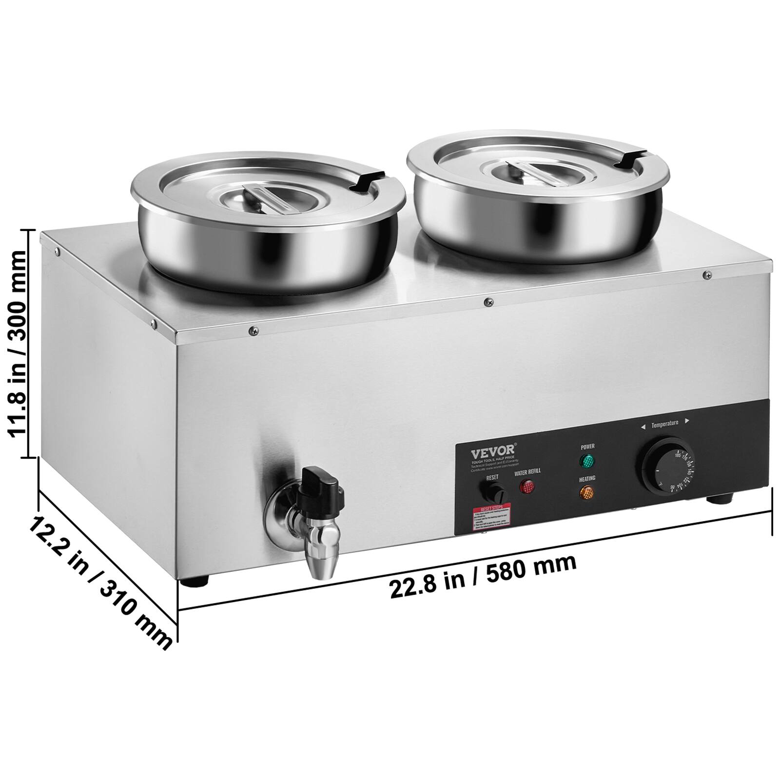mm 300 11.8 in / 300 11.8 12.2 in - 310 mm

POWER VEVOR we MUF your OF WATER REFRAT RESET HEATING avain I 580 mm 22.8 in

Temperature K F