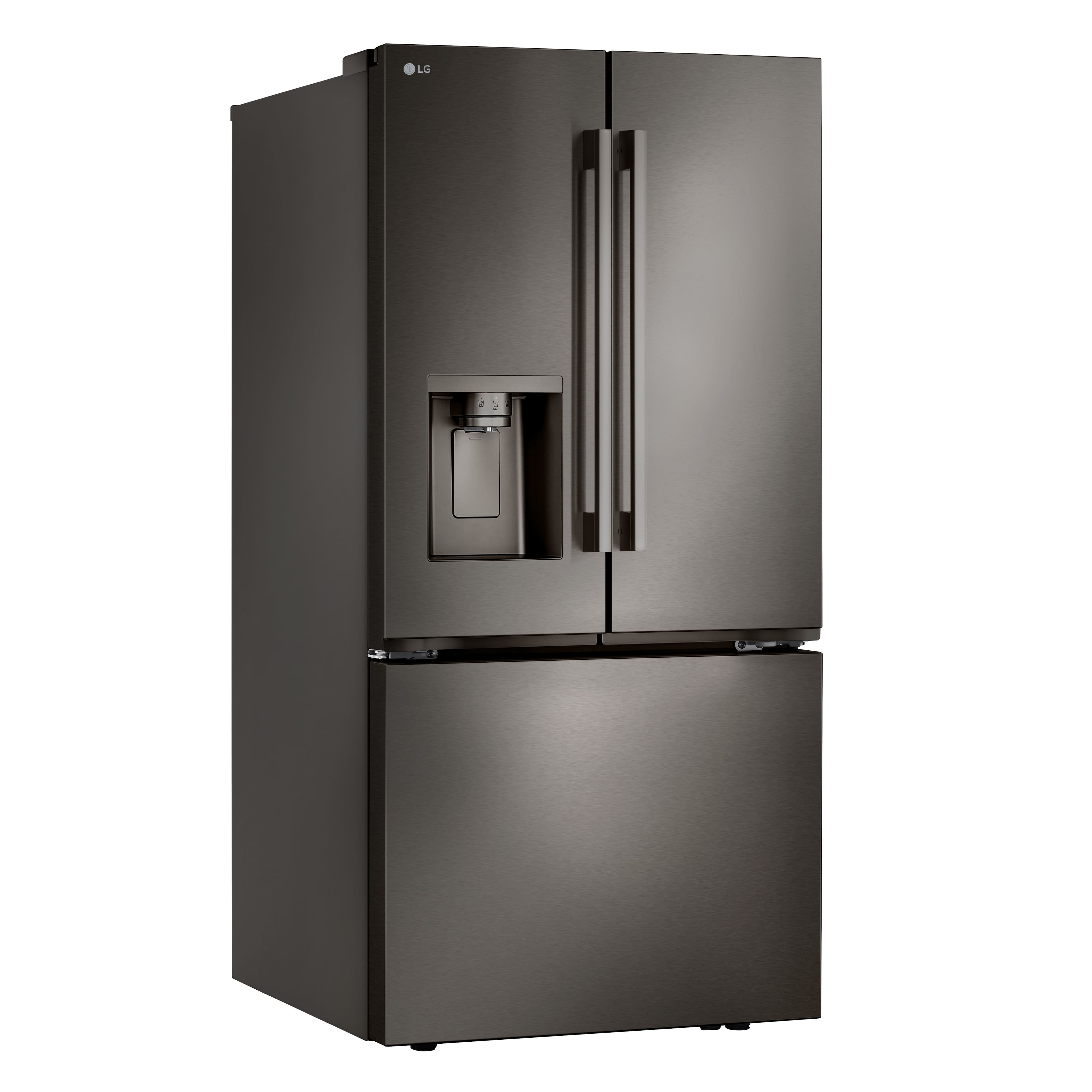 Angle. LG - Standard-Depth MAX 24.5 Cu. Ft. Smart French Door Refrigerator with Dual Ice - PrintProof Black Stainless Steel.