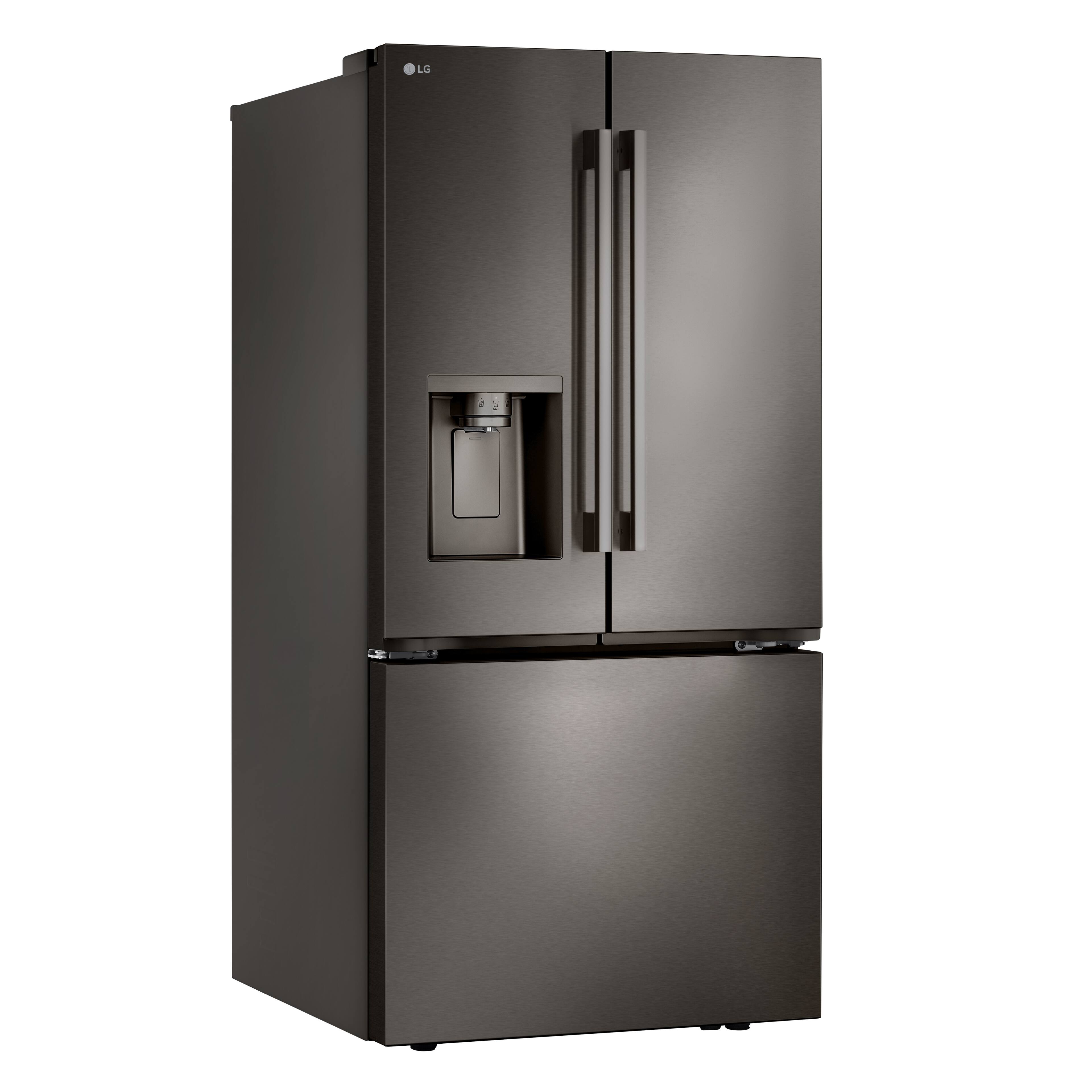 Angle. LG - Standard-Depth MAX 24.5 Cu. Ft. Smart French Door Refrigerator with Dual Ice - PrintProof Black Stainless Steel.