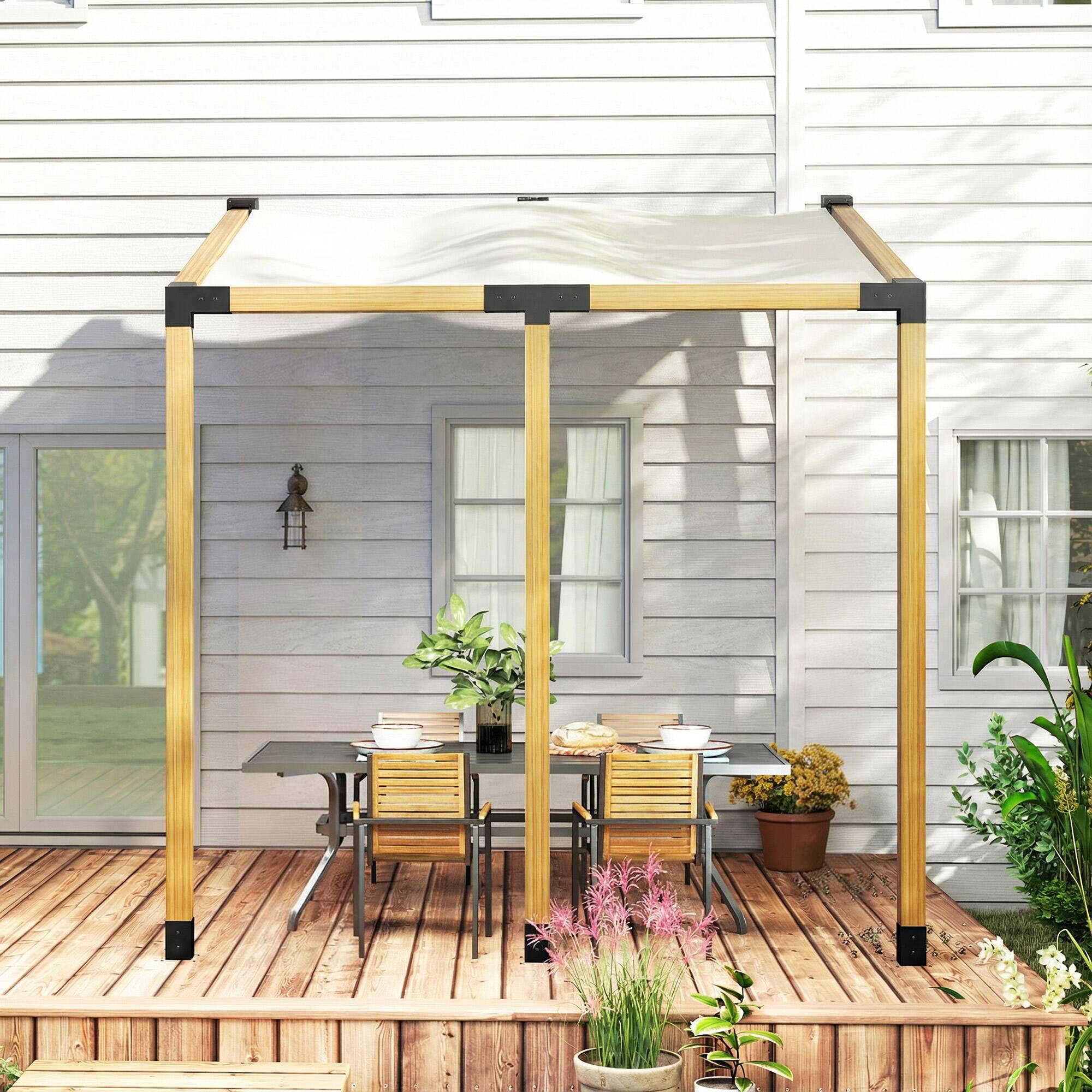 Alt View 8. Outsunny - Kit, 15° Slanted Pergola Brackets w/ 4-Way/3-Way Brackets, Post Bases.