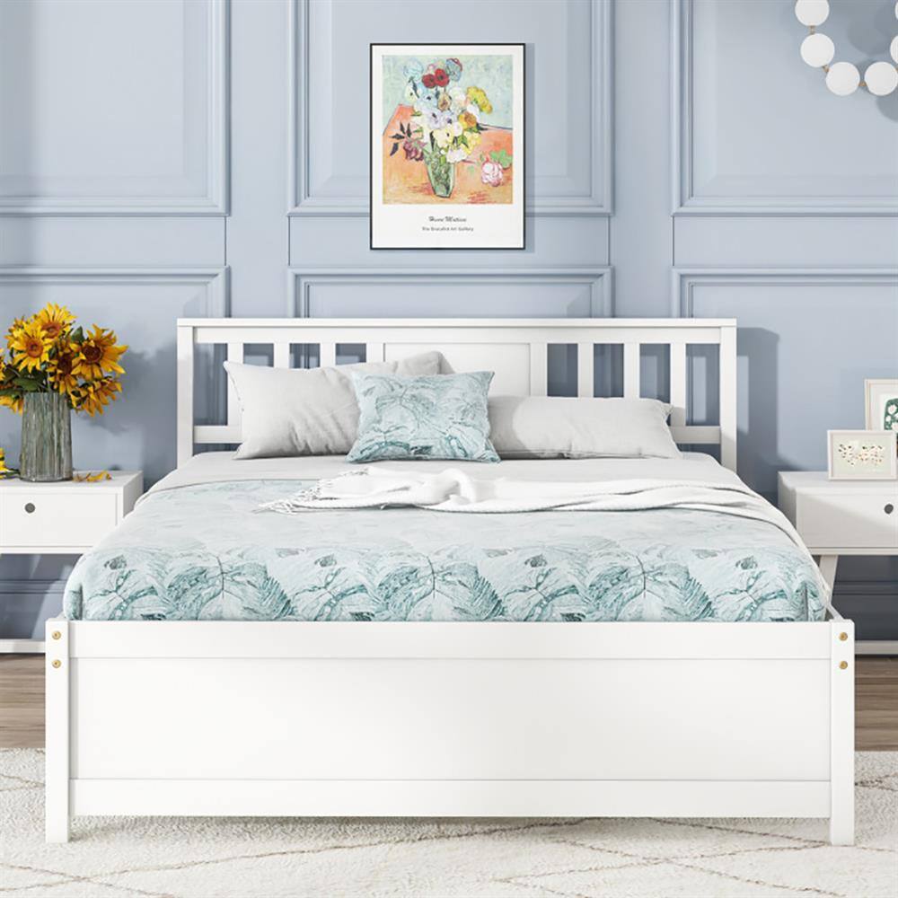 Alt View 6. Kadyn - Platform Bed Frame Bedroom Bed FrameWooden Platform Bed with Headboard and Wood Slat Support WhiteFull Size - White-Full.