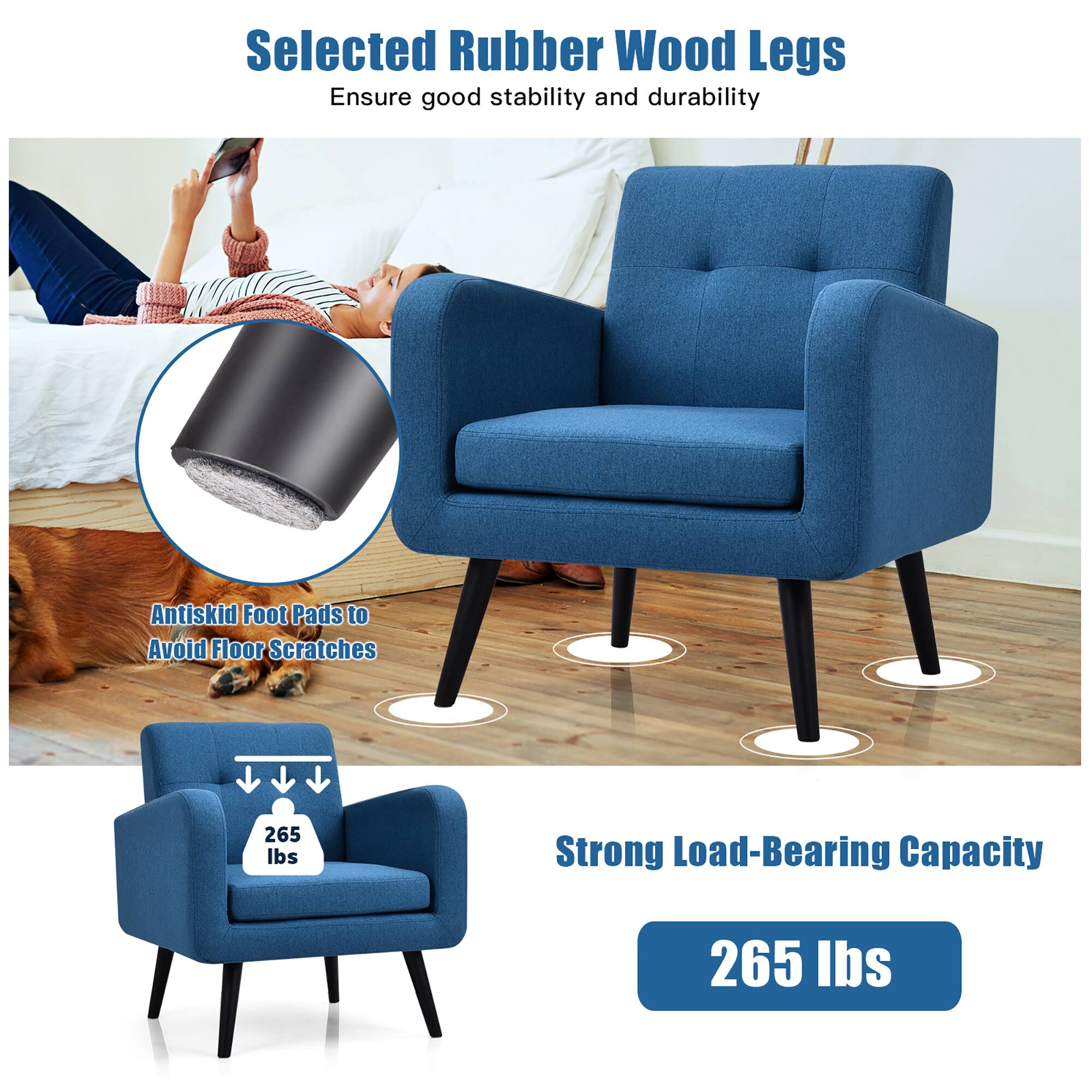 Selected Rubber Wood Legs Ensure good stability and durability Antiskid Foot Pads to Avoid Floor Scratches 265 lbs Strong Load-Bearing Capacity