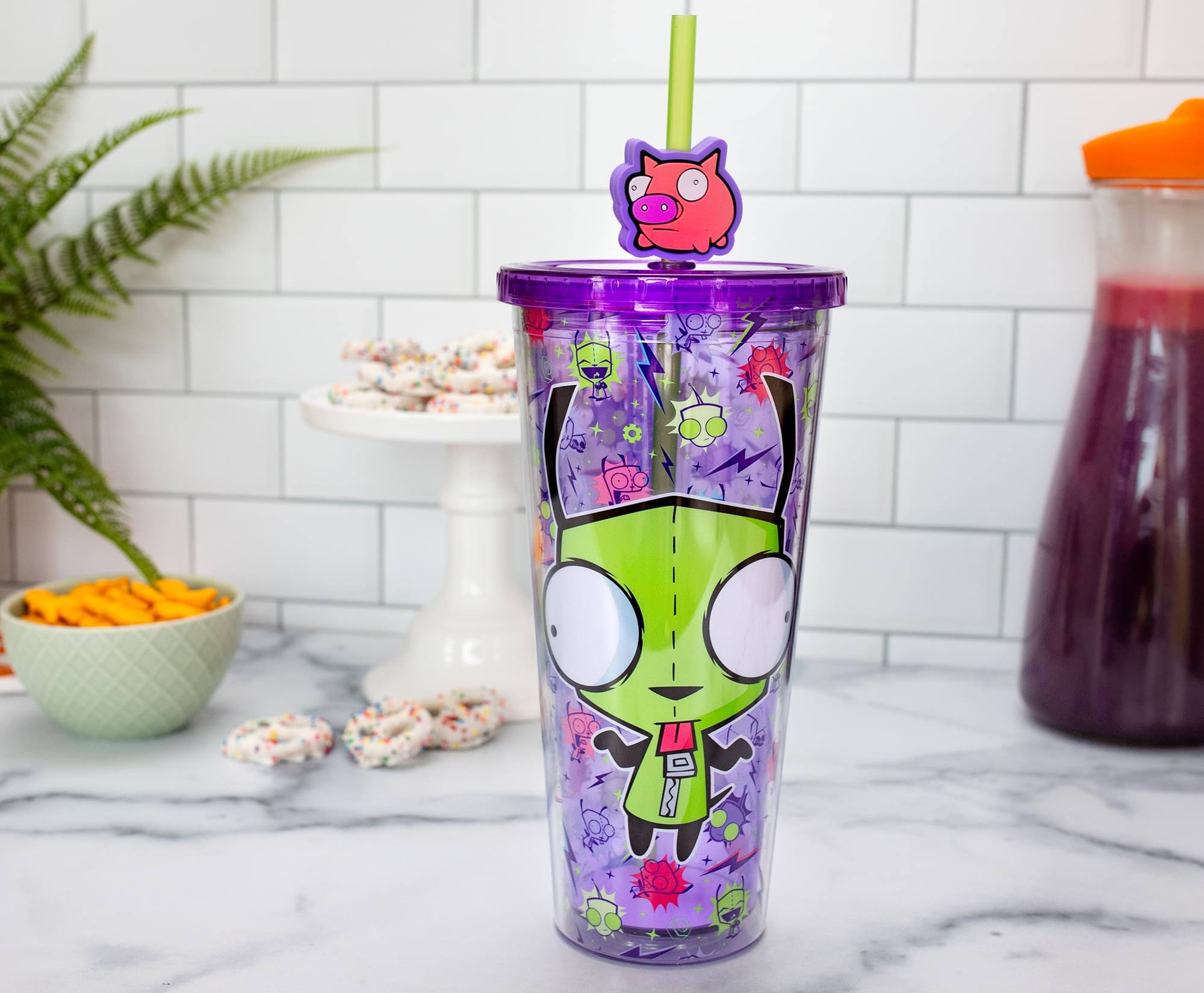 Alt View 2. Silver Buffalo - Invader Zim GIR Plastic Carnival Cup With Lid and Straw Topper | Holds 24 Ounces - Purple.