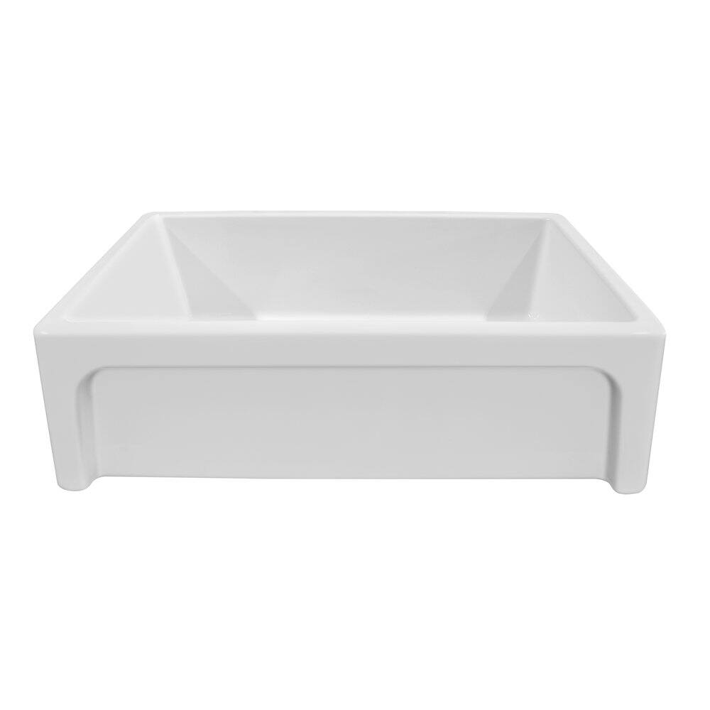 Left. Whitehaus - St. Ives Ornamental 33" Reversible Fireclay Kitchen Sink - White.