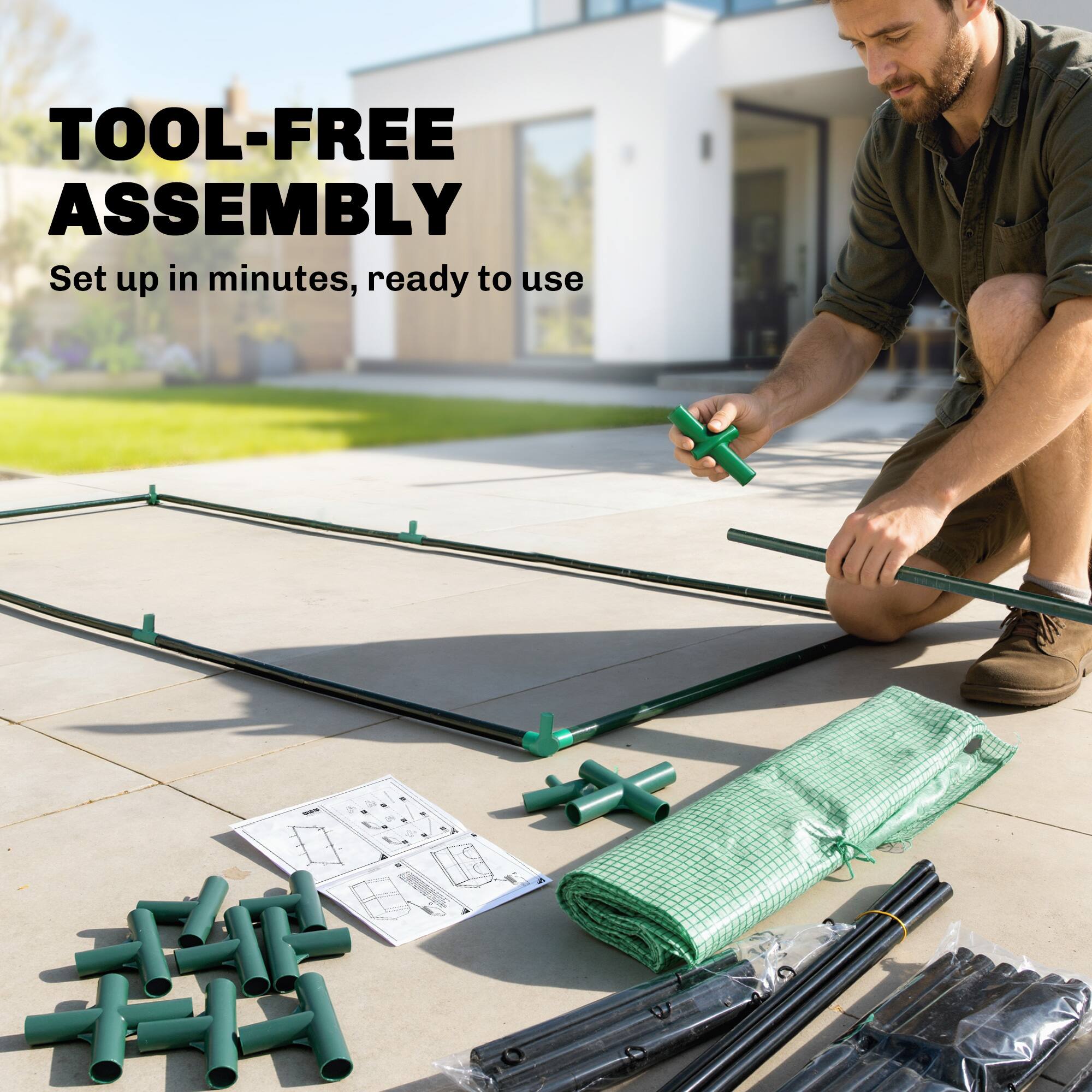 TOOL-FREE ASSEMBLY  
Set up in minutes, ready to use