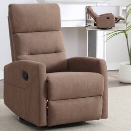 GOODSILO - Manual Recliner Chair with Rocker & Swivel - Fabric Living Room Seating - Brown