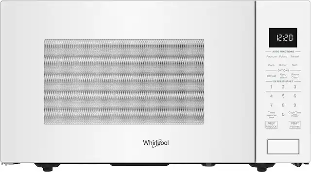 12:20
AUTO FUNCTIONS
- Popcorn
- Potato
- Reheat
- Cook
- Soften
- Melt
OPTIONS
- Keep
- Steam
- Defrost
- Warm
- Clean
EXPRESS START
1 2 3 4 5 6 7 8 9
Timer Hold to Set Clock
0 Cook Time Power
STOP UNLOCK START +30 sec
Whirlpool
