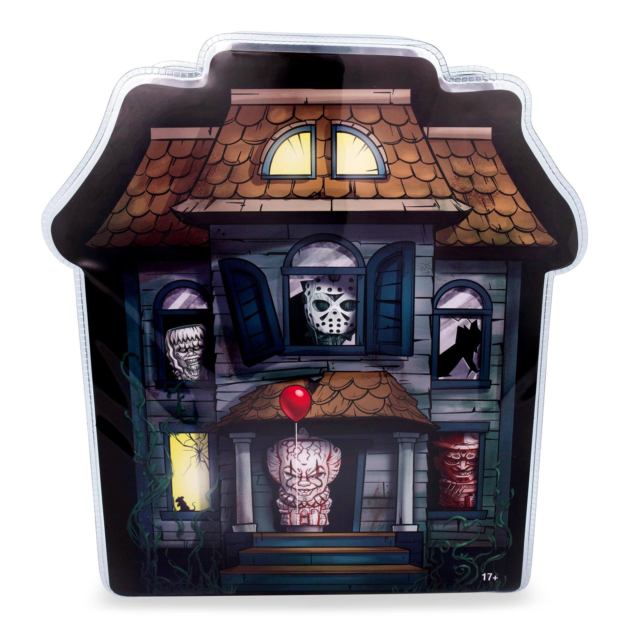 Alt View 1. ThinkGeek - Geeki Tikis Horror Mini Muglets 4-Pack | Regan, Jason, Pennywise, Freddy - Grey.