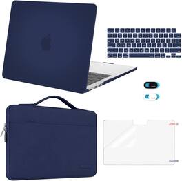 mosiso - 5in1 Kit for MacBook Air 13-Inch M5 M4 M3 M2 2022-2026, Hard Shell&Sleeve Bag&Keyboard Skin&Webcam Cover&Screen Film - Navy Blue