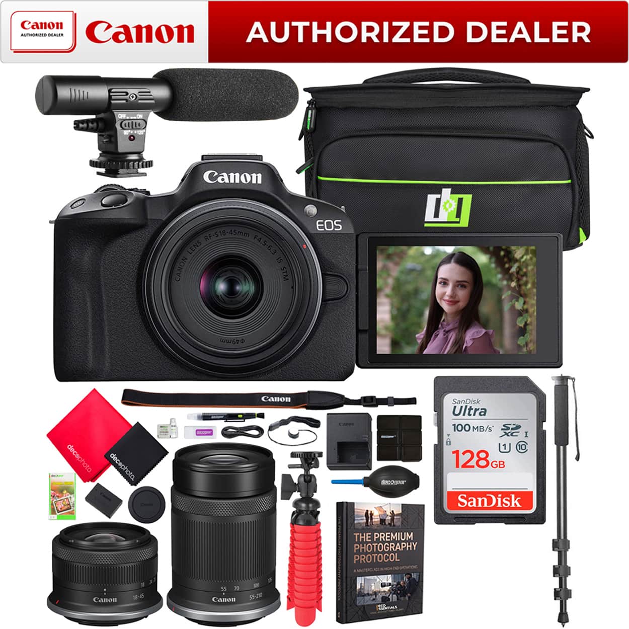 Canon AUTHORIZED DEALER

Canon RF-S18-45mm LENS F4.5-6.3 IS CANON STM

EOS

49mm

decephoto decephoto

Canon

decognar

SanDisk Ultra 100 MB/s XC I 1 128GB SanDisk

Canon

1 IX 18-45

70 W 55 Canon 55-210

THE PREMIUM PHOTOGRAPHY PROTOCOL