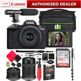 Bundle - Canon - EOS R50 Mirrorless Camera with 2 Lens Kit 18-45mm + 55-210mm IS STM + Pro