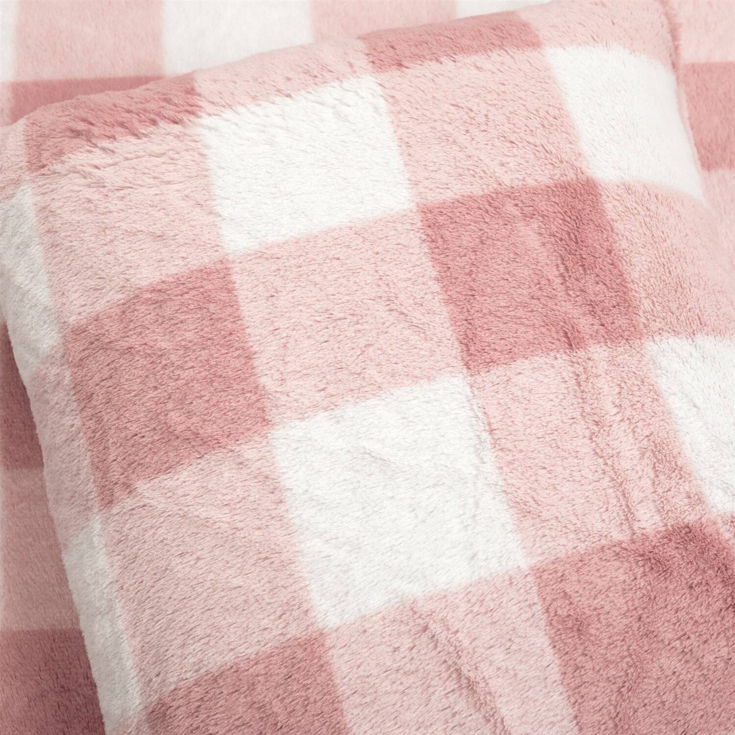 Back. Hivvago - Twin Size Plaid Soft Faux Fur Comforter Set in Pink Blush - Pink Blush.