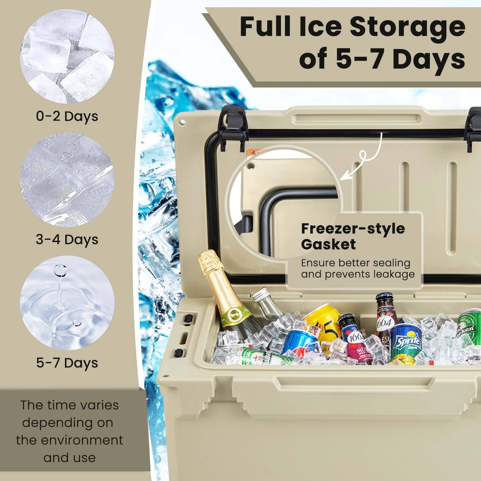 Full Ice Storage of 5-7 Days

0-2 Days

3-4 Days

5-7 Days

Freezer-style Gasket
Ensure better sealing and prevents leakage

The time varies depending on the environment and use