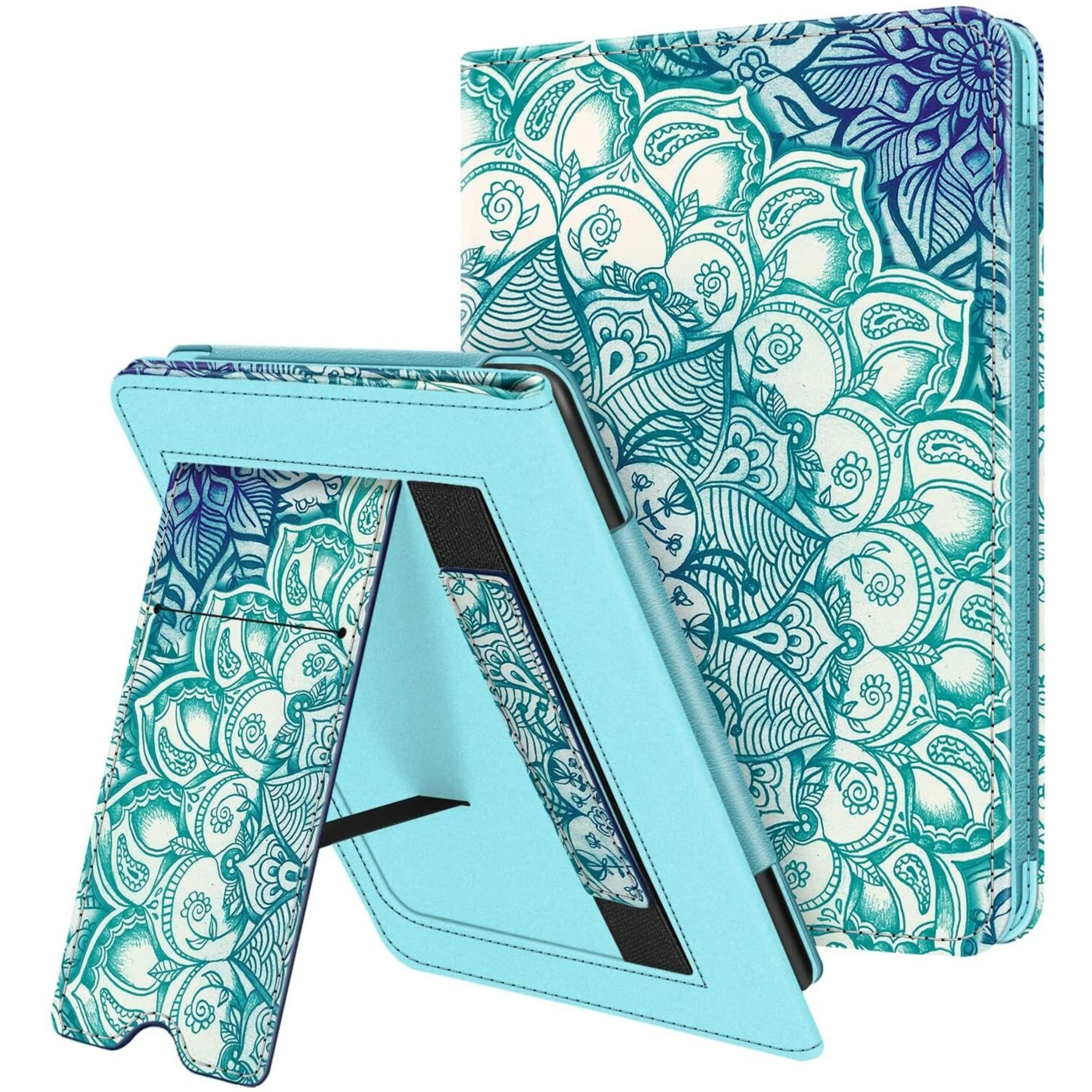 Kitcheniva - Foldable Stand Cover For Kindle Paperwhite 11th 2021 With Card Slot And Hand Strap - Emerald Illusion