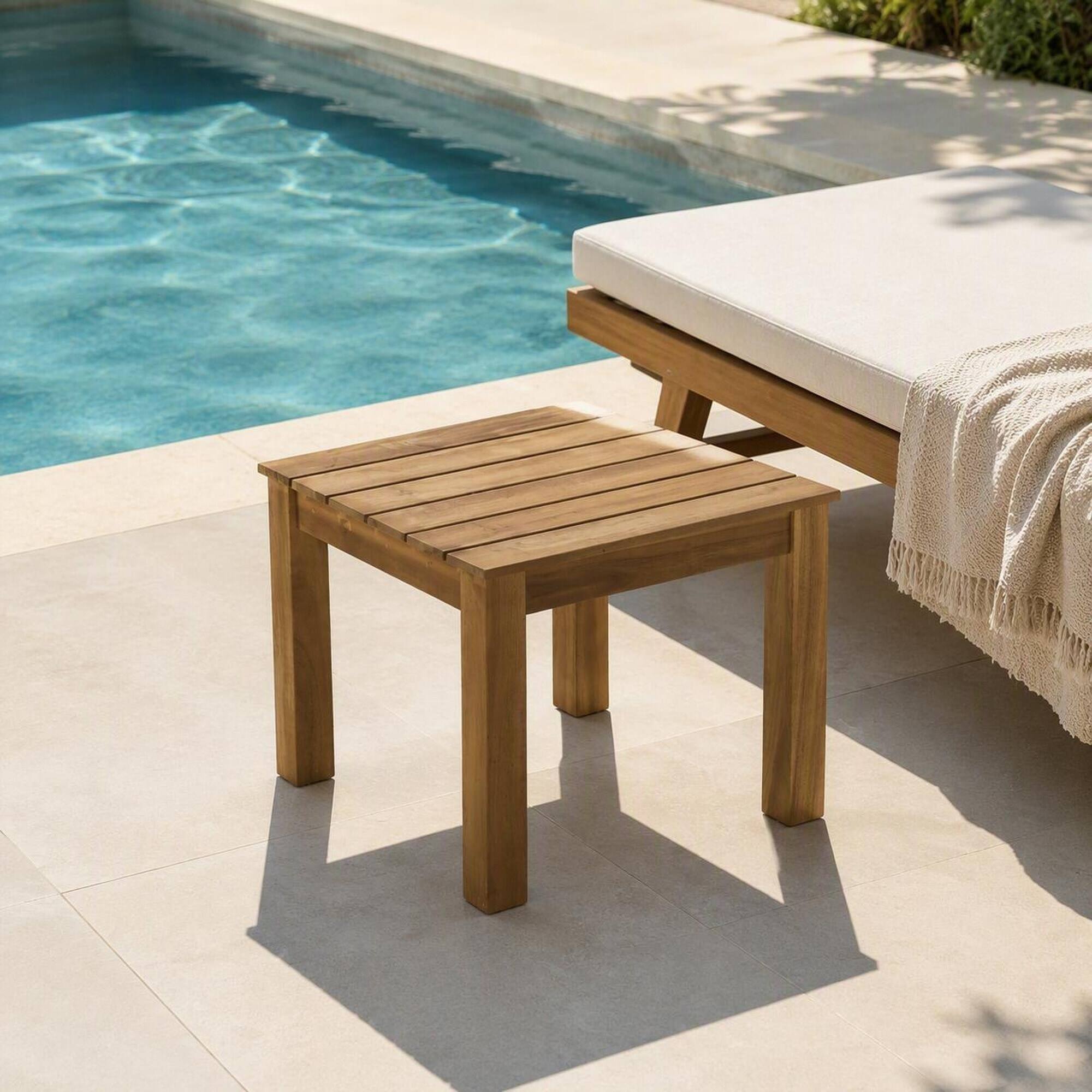 Alt View 1. RYHNUYNE - Solid Wood Outdoor Side Table, Brown Slatted Patio End Table for Garden Backyard Porch Balcony - Brown.