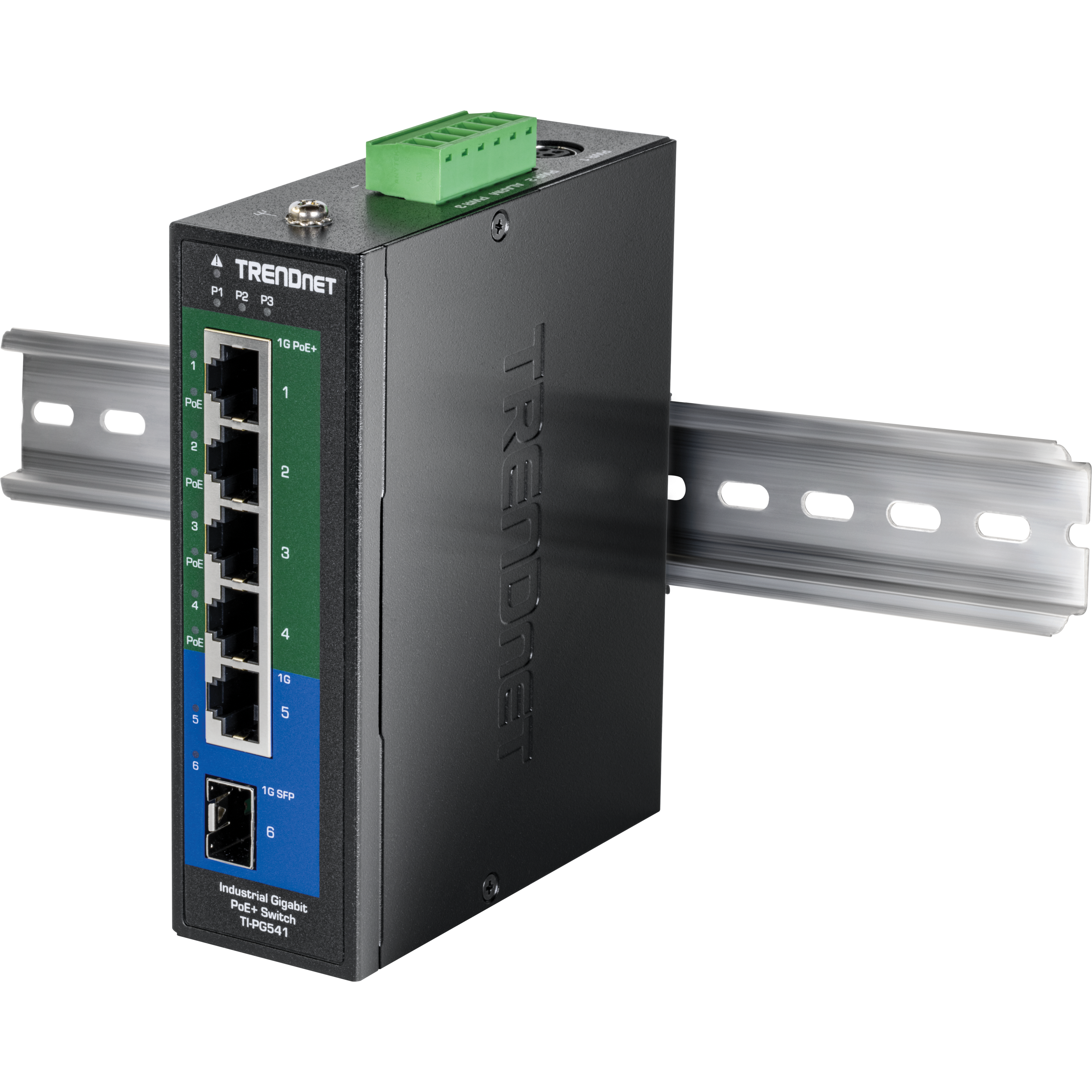 TRENDNET P2 P3 1G PoE+ 1 1 PoE 2 2 PoE 3 3 PoE 4 4 PoE 5 1G SFP 6 Industrial PoE+ Switch Gigabit TIPG541 - TRENDNET