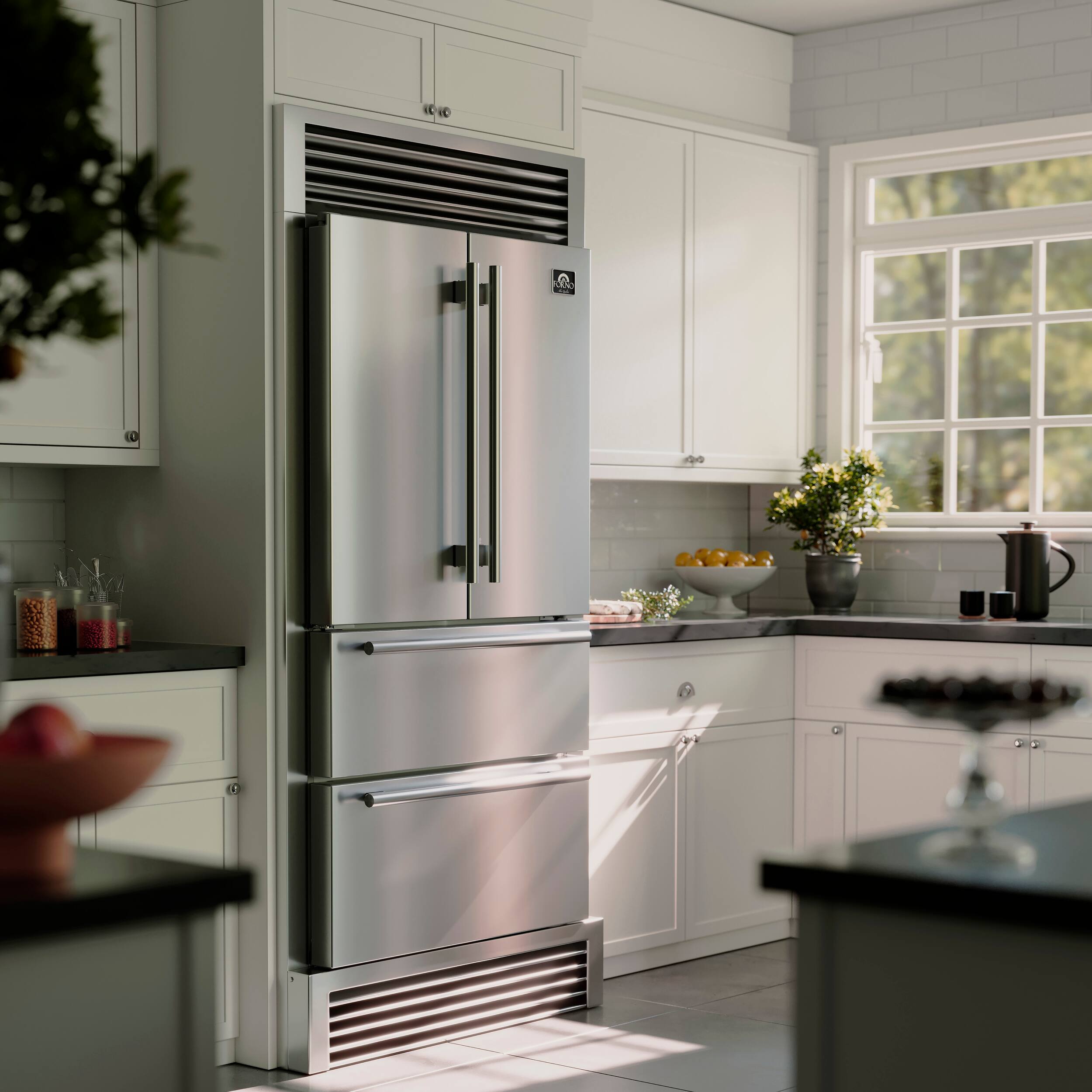 Alt View 19. Forno Appliances - Moena 19.2 Cu. Ft. Built-In French Door Refrigerator with Decorative Trim Grill - Stainless Steel VCM.