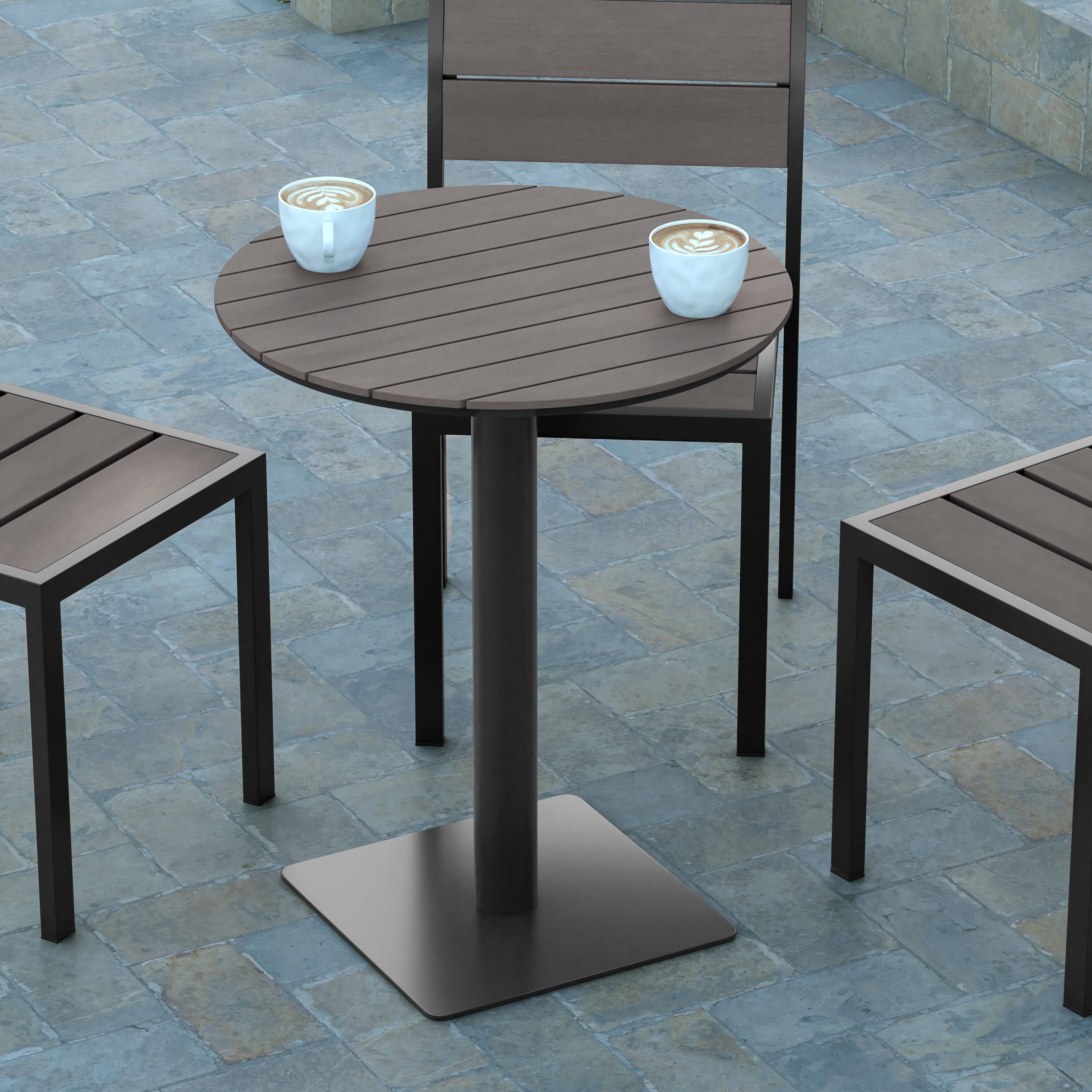 Alt View 3. Emma + Oliver - Fena 24" Round Outdoor Dining Table with Faux Teak Poly Slats and Steel Frame - Gray Top/Gray Frame.