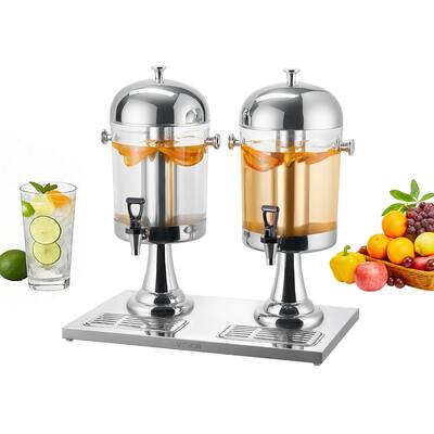 Front. VEVOR - Beverage Dispenser, 2.1 Gallon x 2 Drink Dispenser for Parties, Stainless Steel + Plastic Juice Dispensers - Stainless Steel Silver.