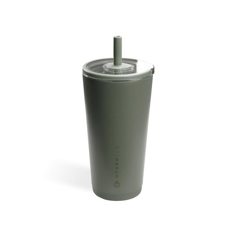 Front. HydroJug - 20 oz Courtyard BPA Free Insulated Straw Tumbler - Green.