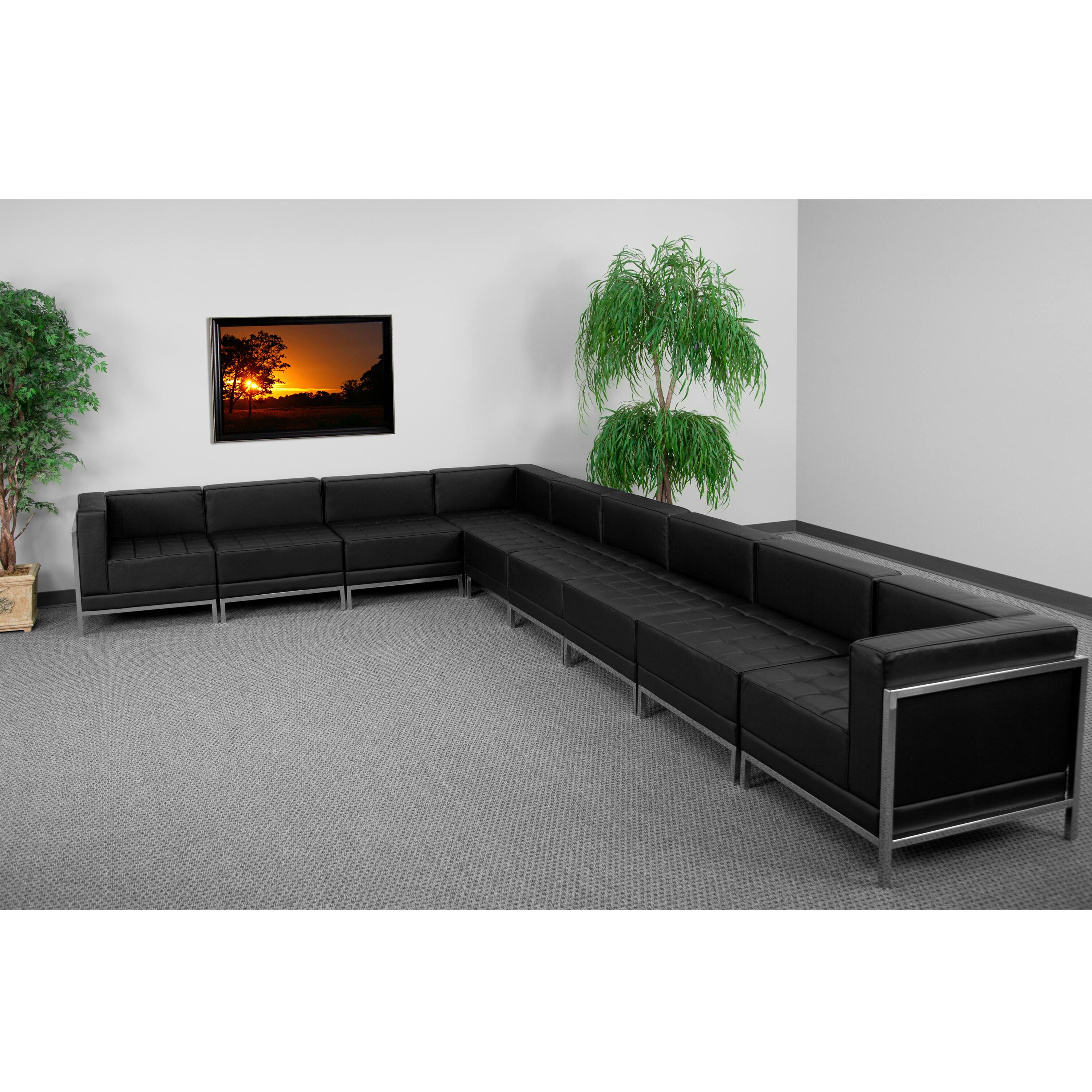 Angle. Flash Furniture - HERCULES Imagination 9-Piece Reception Guest Chair Sectional with Ganging Clips, Model ZB-IMAG-SECT-SET3 - Black.