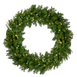 Northlight - Pre-Lit Northern Pine Artificial Christmas Wreath - 36" - Warm White LED Lights - Green