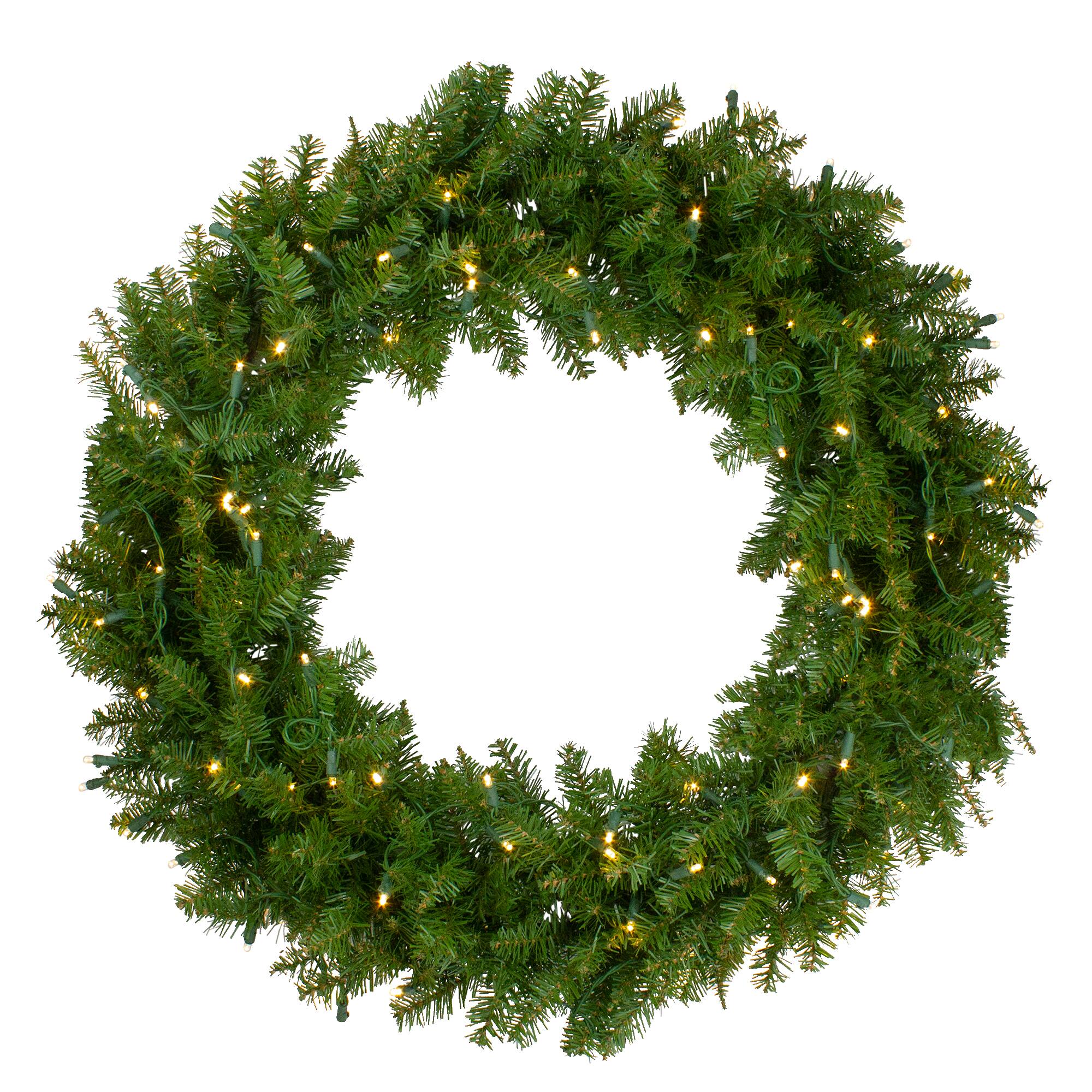 Northlight - Pre-Lit Northern Pine Artificial Christmas Wreath - 36" - Warm White LED Lights - Green