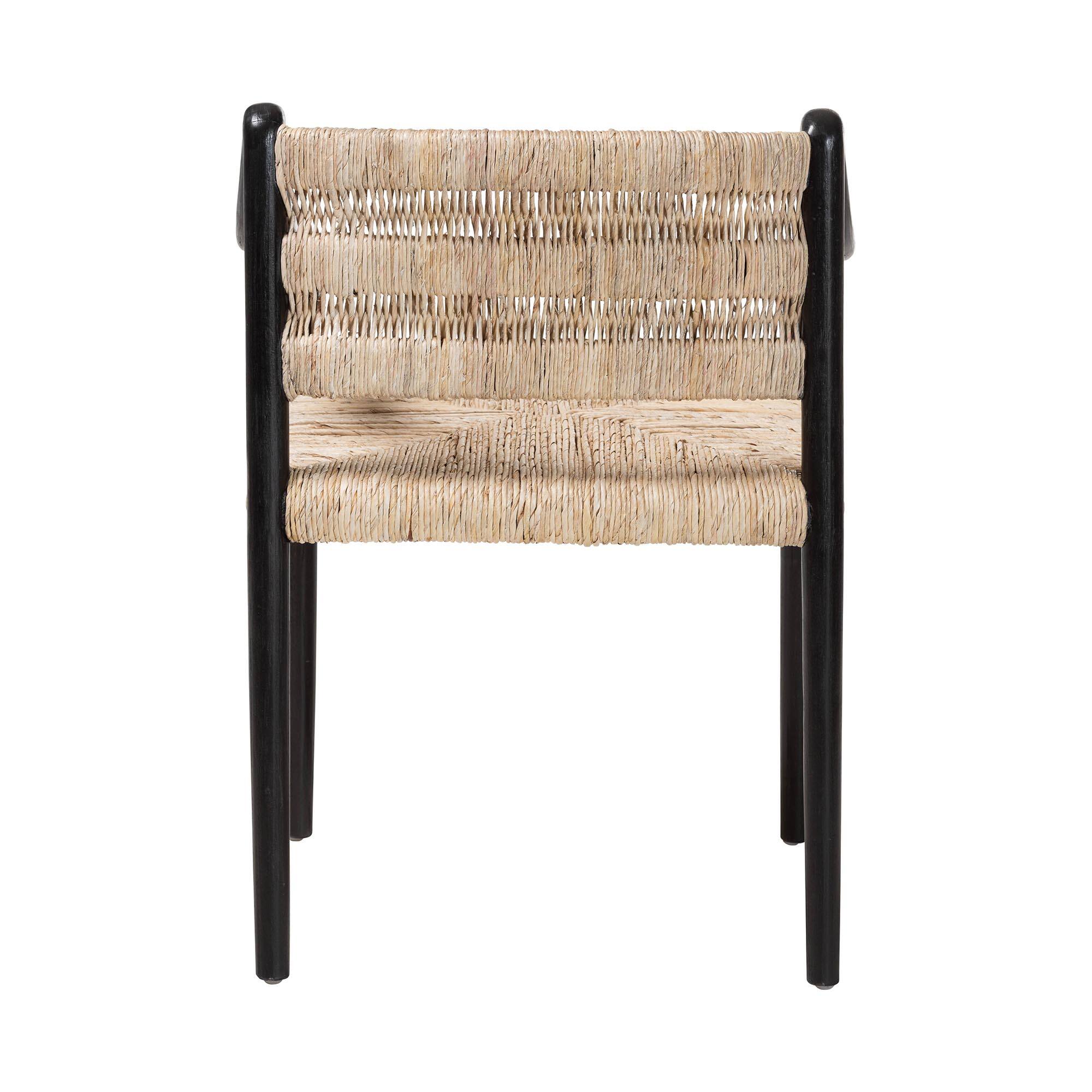 Back. bali & pari - Onda Handwoven Seagrass Dining Chair - Natural Fiber Wicker Armchair with Mahogany Wood Frame - Black/Natural Brown.