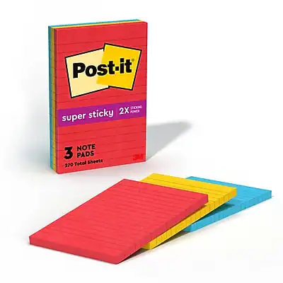 Post-it
super sticky 2X POWER
3 NOTE PADS
270 Total Sheets