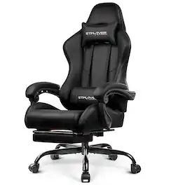GTPlayer - Gaming Chair Faux Leather Height Adjustable Computer Chair with Footrest and Headrest - Black