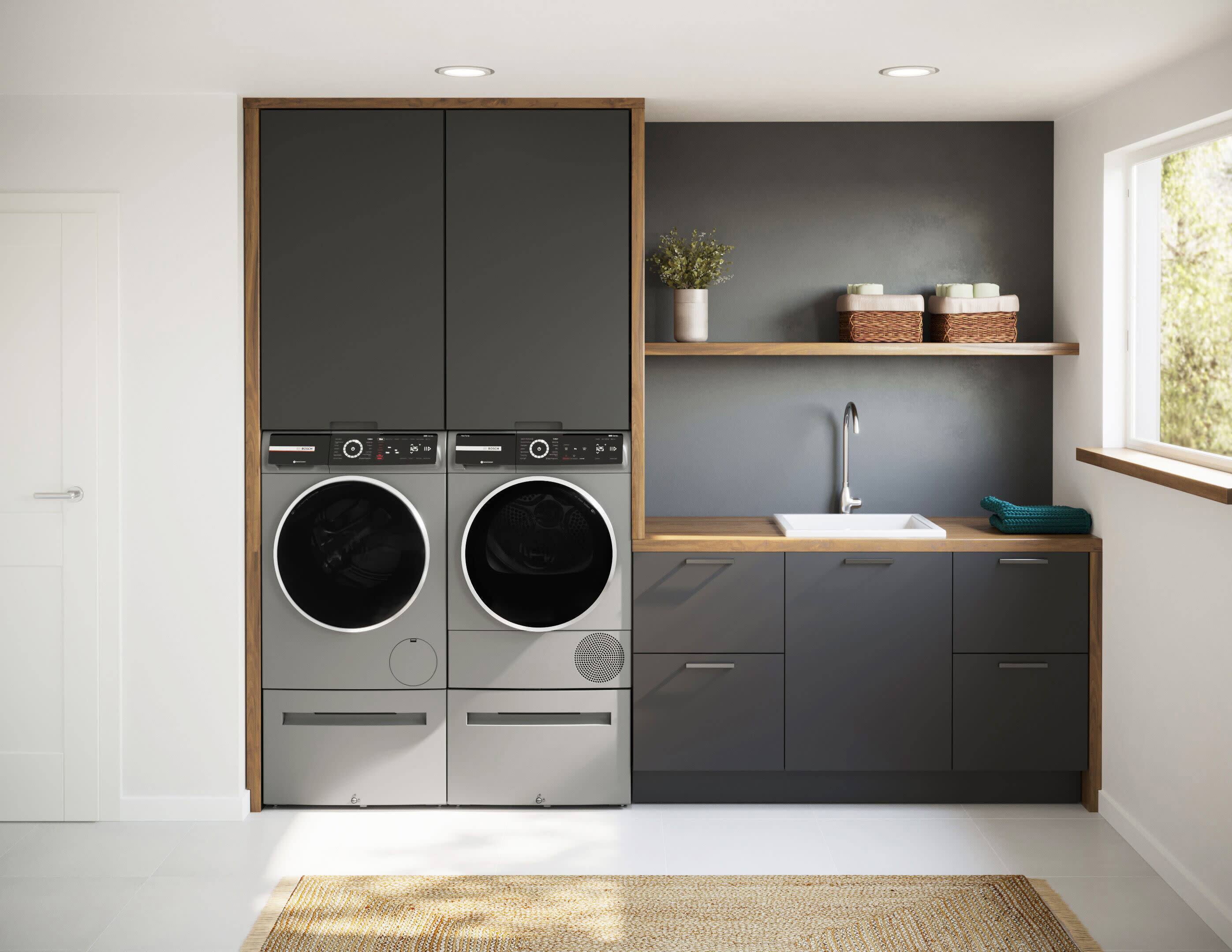 Alt View 1. Bosch - Laundry Pedestal for 800 Series Washer - Silver.