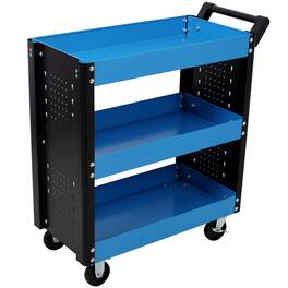 ELEMENT ACE - 3-Tier Rolling Tool Cart on Wheels, Heavy Duty Utility Cart with Pegboard for Repair Shop, Garage, Warehouse - Blue
